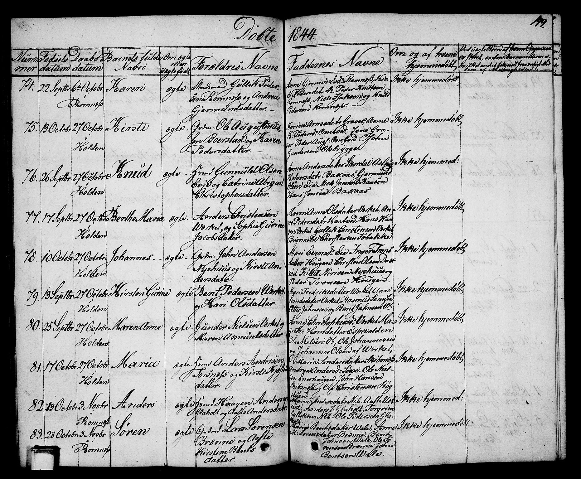 Holla kirkebøker, AV/SAKO-A-272/G/Ga/L0002: Parish register (copy) no. I 2, 1830-1848, p. 149