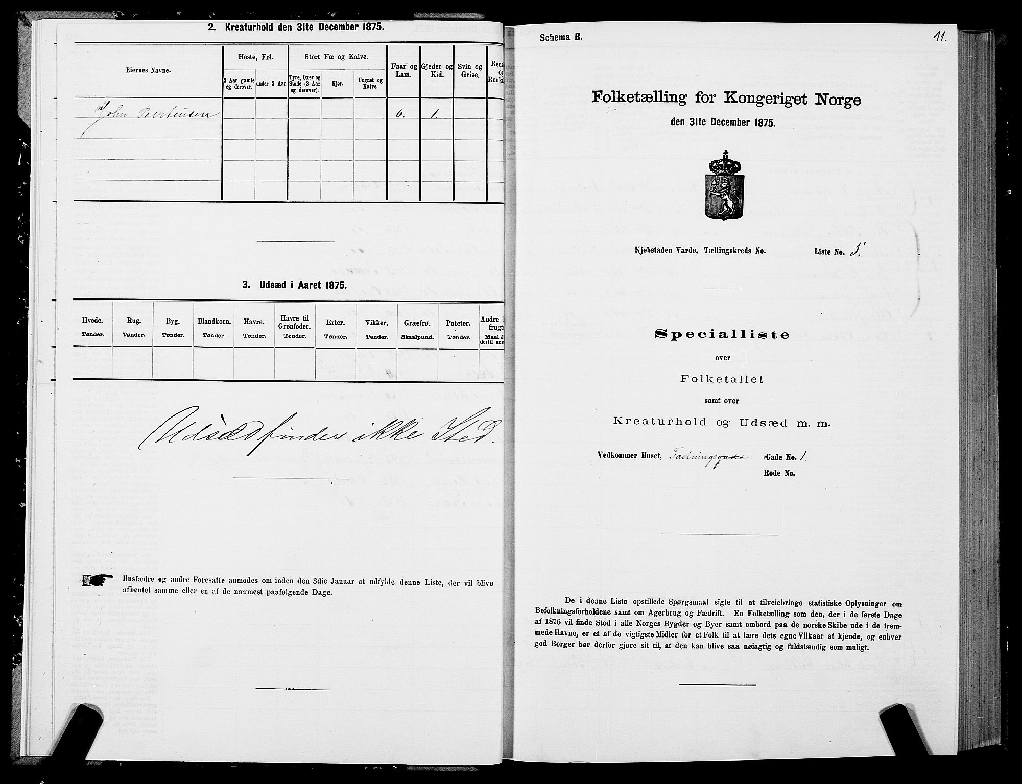 SATØ, 1875 census for 2002B Vardø/Vardø, 1875, p. 1011