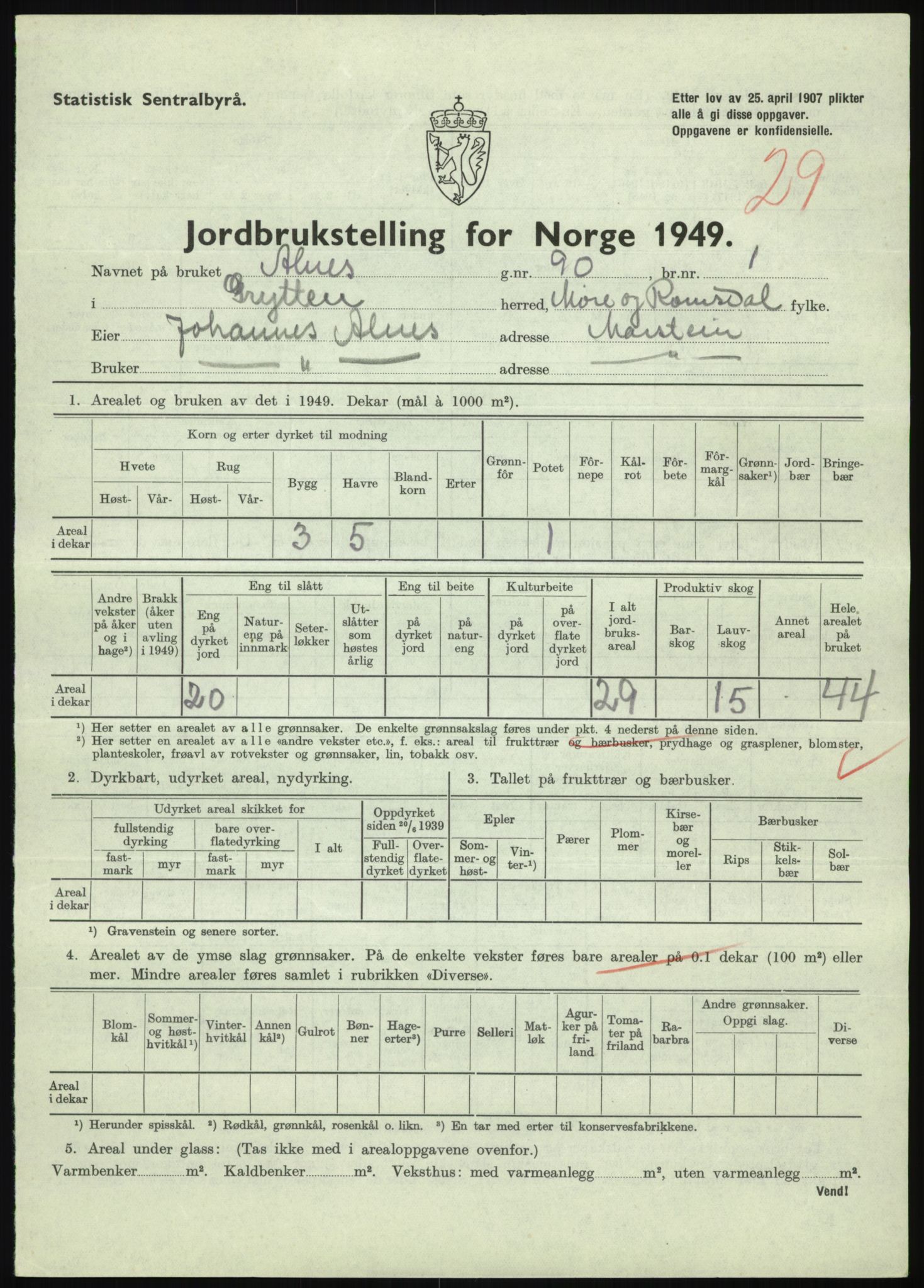 Statistisk sentralbyrå, Næringsøkonomiske emner, Jordbruk, skogbruk, jakt, fiske og fangst, AV/RA-S-2234/G/Gc/L0323: Møre og Romsdal: Grytten og Hen, 1949, p. 125