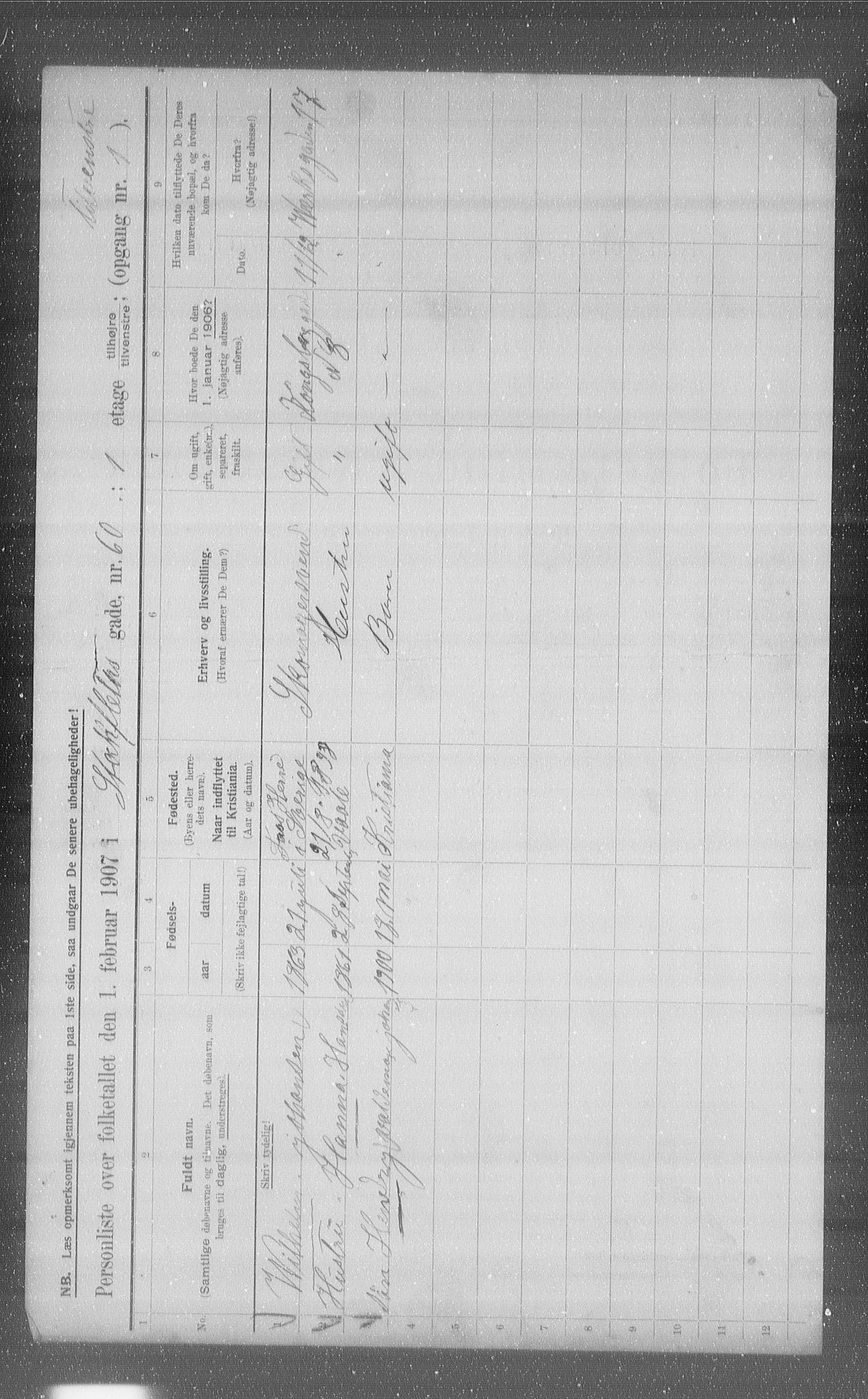 OBA, Municipal Census 1907 for Kristiania, 1907, p. 52071