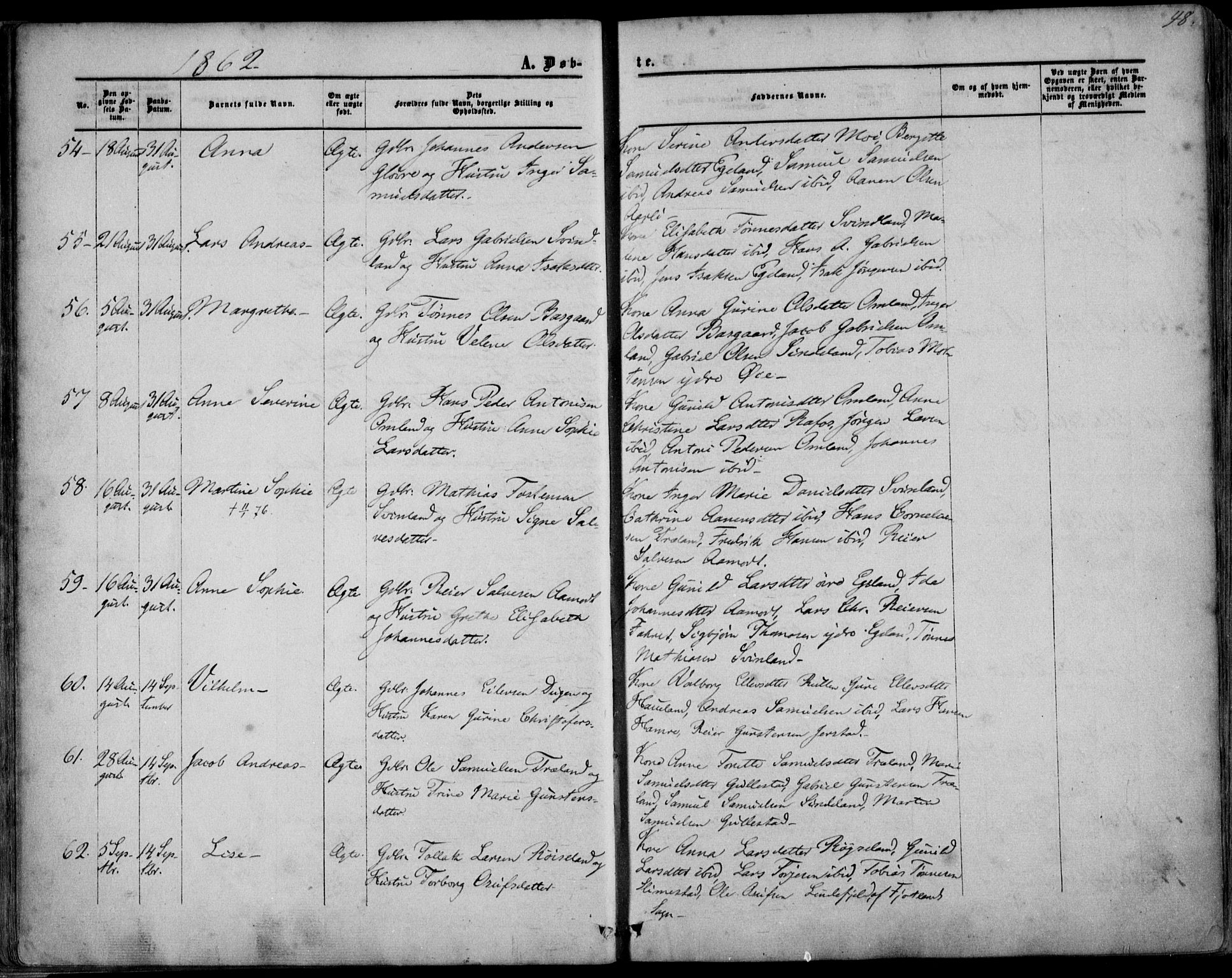 Kvinesdal sokneprestkontor, SAK/1111-0026/F/Fa/Fab/L0006: Parish register (official) no. A 6, 1857-1869, p. 48