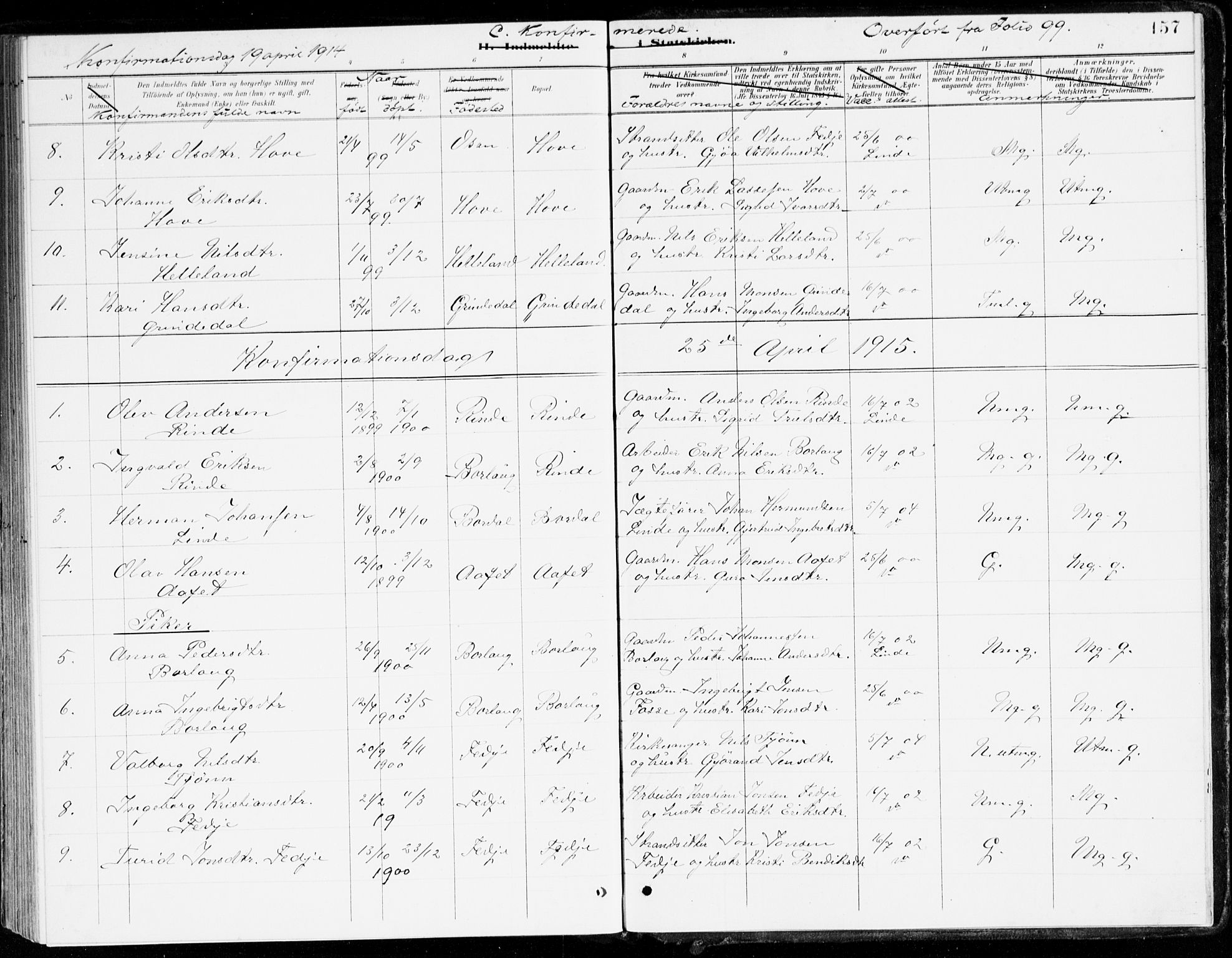 Leikanger sokneprestembete, SAB/A-81001: Parish register (official) no. D 1, 1887-1922, p. 157