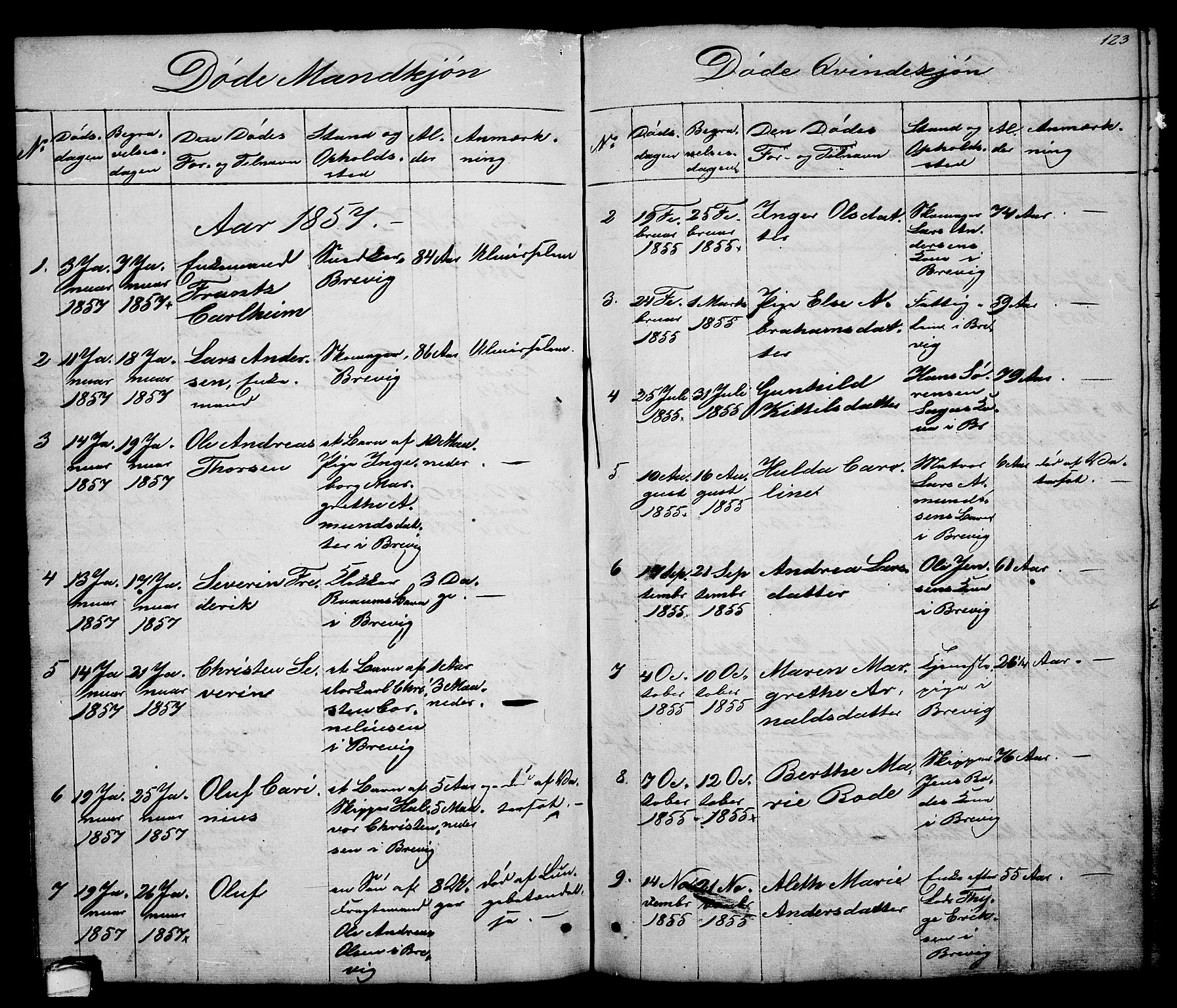 Brevik kirkebøker, SAKO/A-255/G/Ga/L0002: Parish register (copy) no. 2, 1846-1865, p. 123