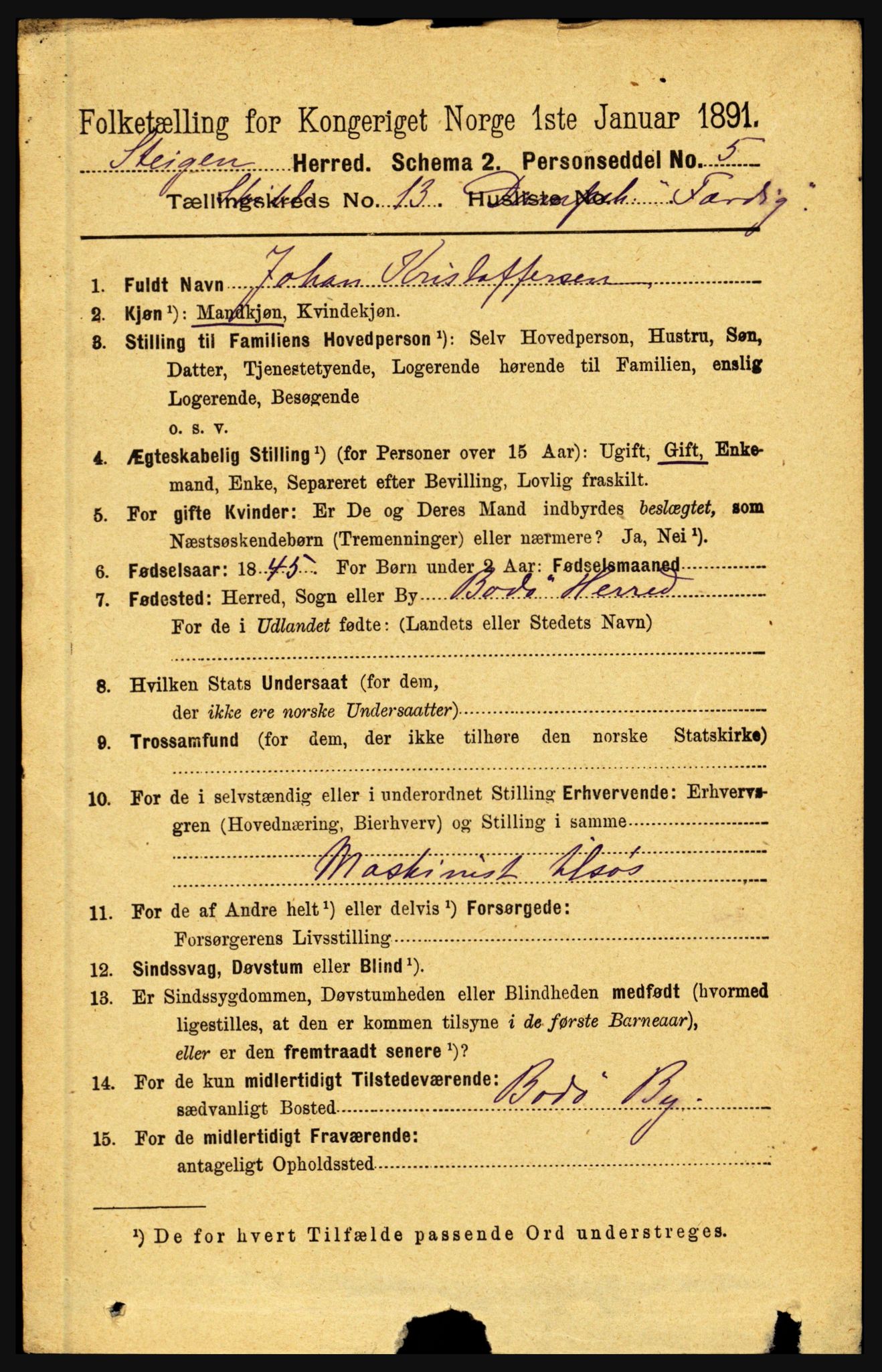 RA, 1891 census for 1848 Steigen, 1891, p. 4075