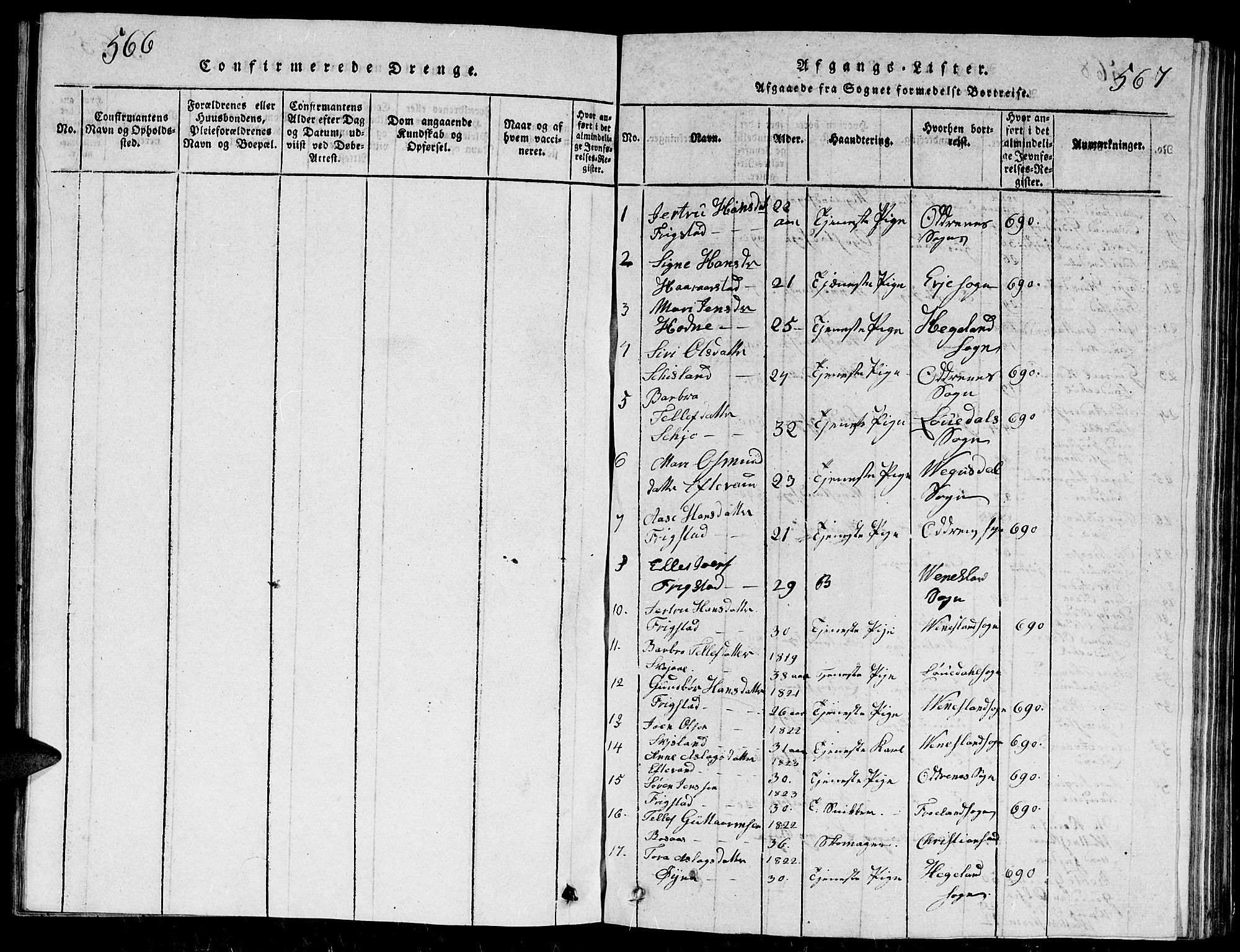 Evje sokneprestkontor, SAK/1111-0008/F/Fb/Fbc/L0001: Parish register (copy) no. B 1, 1816-1836, p. 566-567