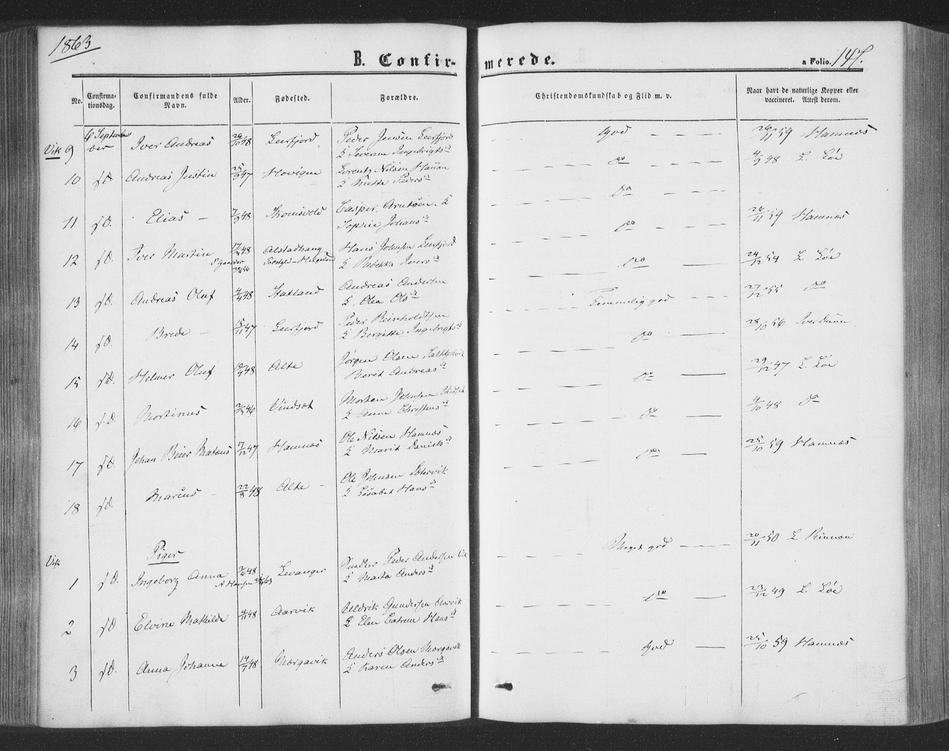Ministerialprotokoller, klokkerbøker og fødselsregistre - Nord-Trøndelag, SAT/A-1458/773/L0615: Parish register (official) no. 773A06, 1857-1870, p. 147