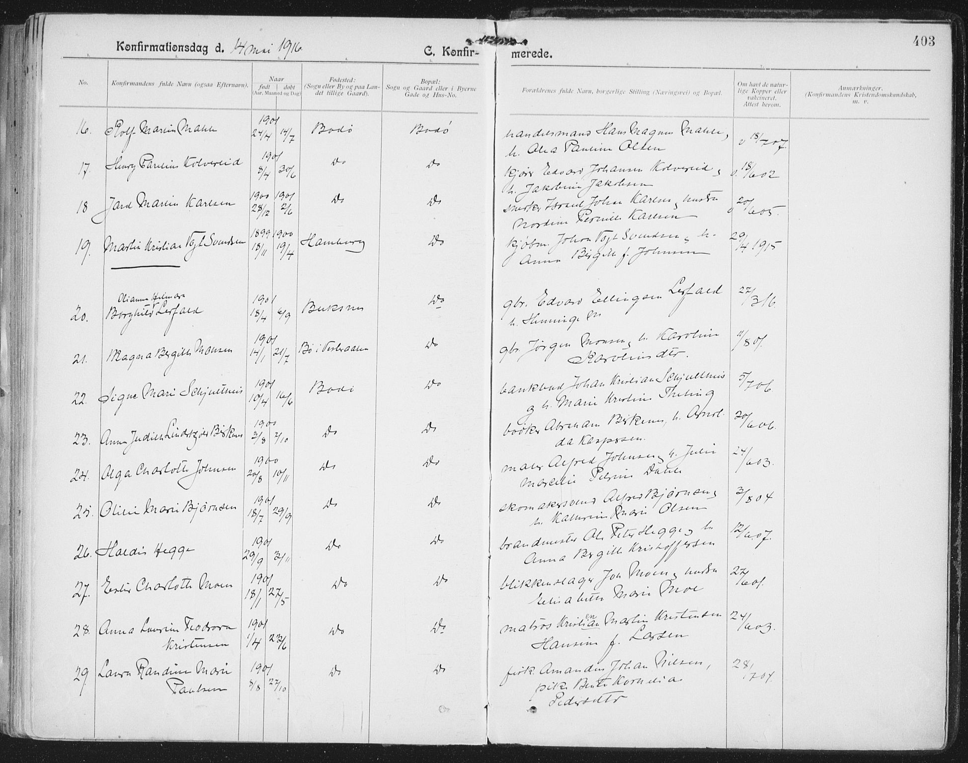 Ministerialprotokoller, klokkerbøker og fødselsregistre - Nordland, SAT/A-1459/801/L0011: Parish register (official) no. 801A11, 1900-1916, p. 403