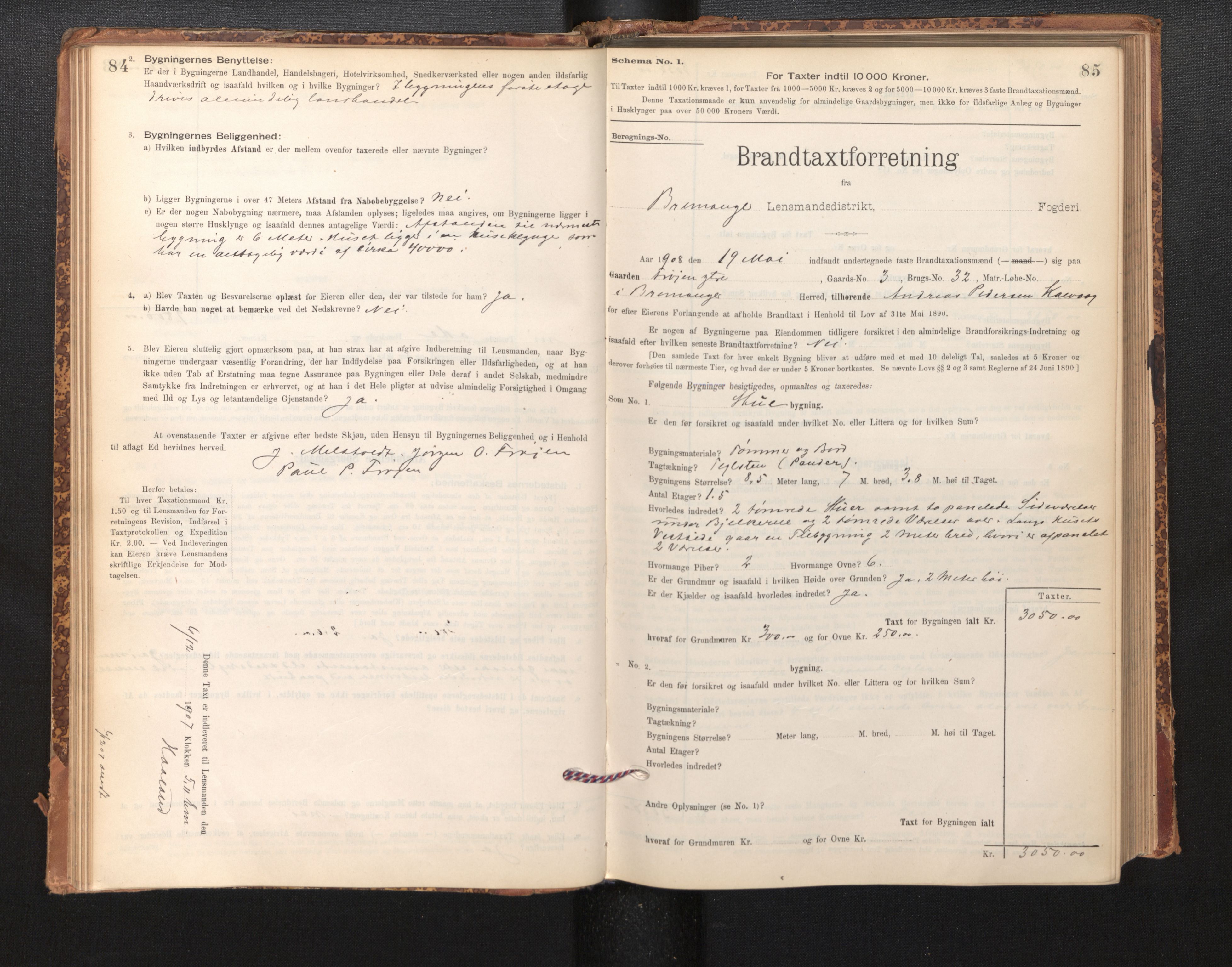 Lensmannen i Bremanger, SAB/A-26701/0012/L0007: Branntakstprotokoll, skjematakst, 1895-1936, p. 84-85