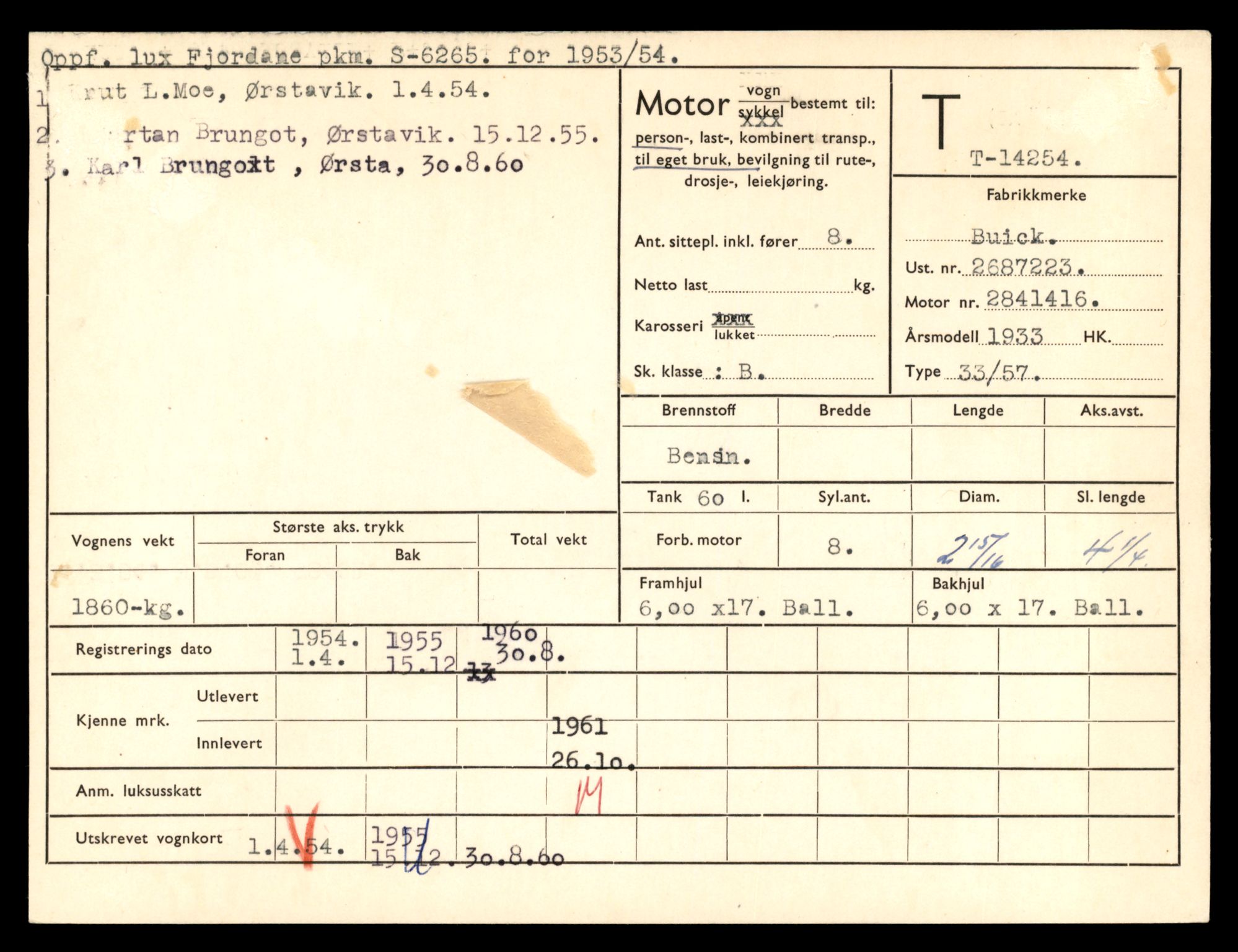 Møre og Romsdal vegkontor - Ålesund trafikkstasjon, AV/SAT-A-4099/F/Fe/L0044: Registreringskort for kjøretøy T 14205 - T 14319, 1927-1998, p. 1494