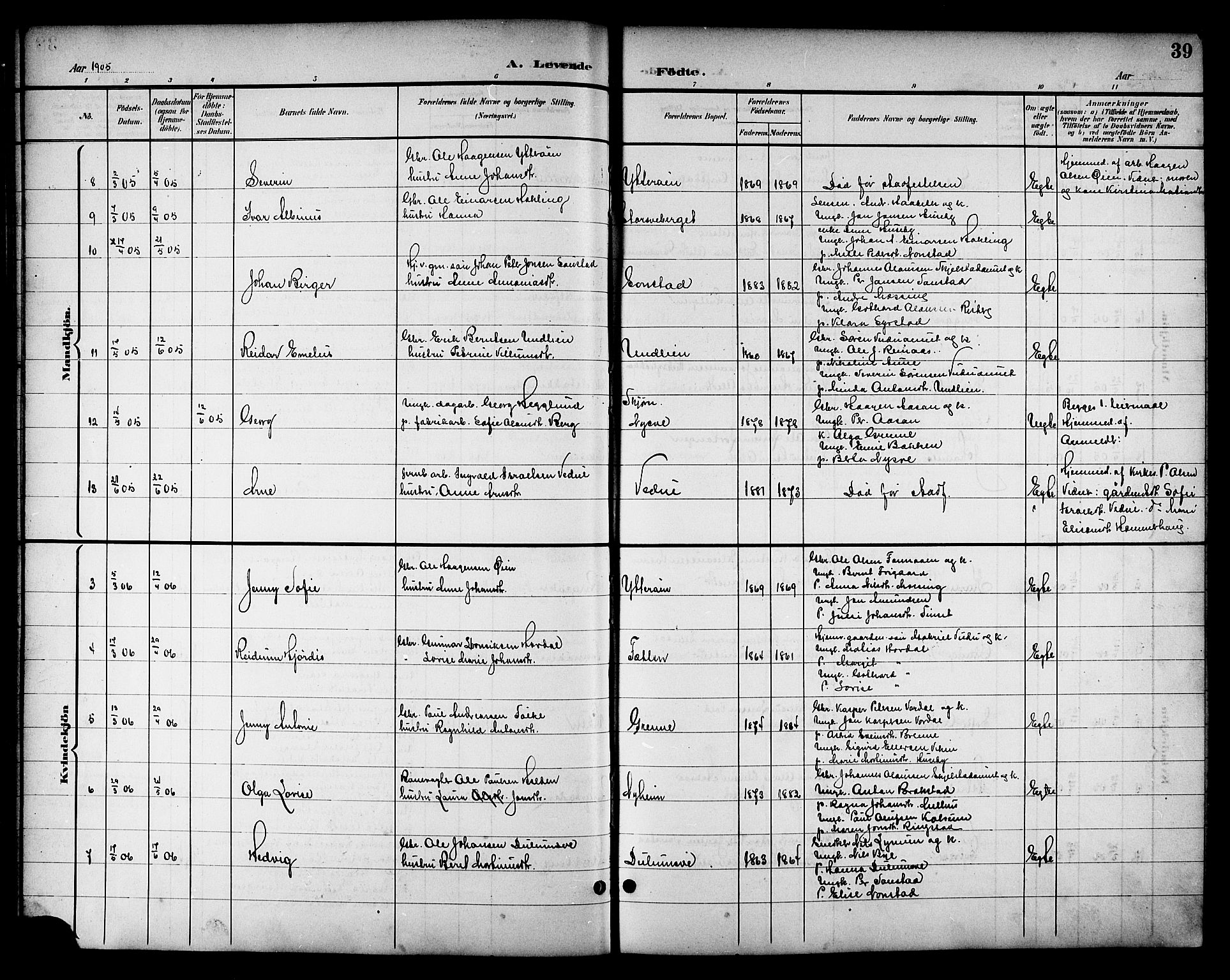 Ministerialprotokoller, klokkerbøker og fødselsregistre - Nord-Trøndelag, SAT/A-1458/714/L0135: Parish register (copy) no. 714C04, 1899-1918, p. 39