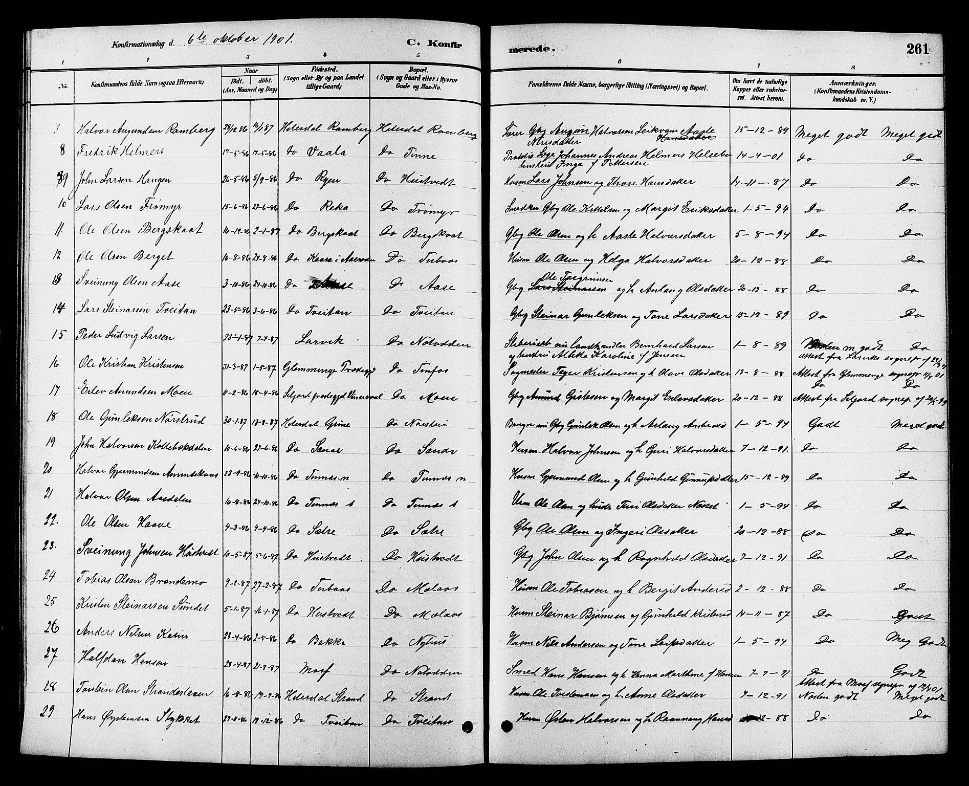 Heddal kirkebøker, SAKO/A-268/G/Ga/L0002: Parish register (copy) no. I 2, 1879-1908, p. 261