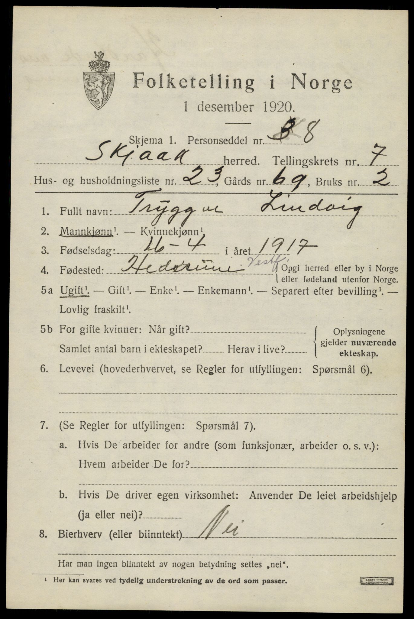 SAH, 1920 census for Skjåk, 1920, p. 3706