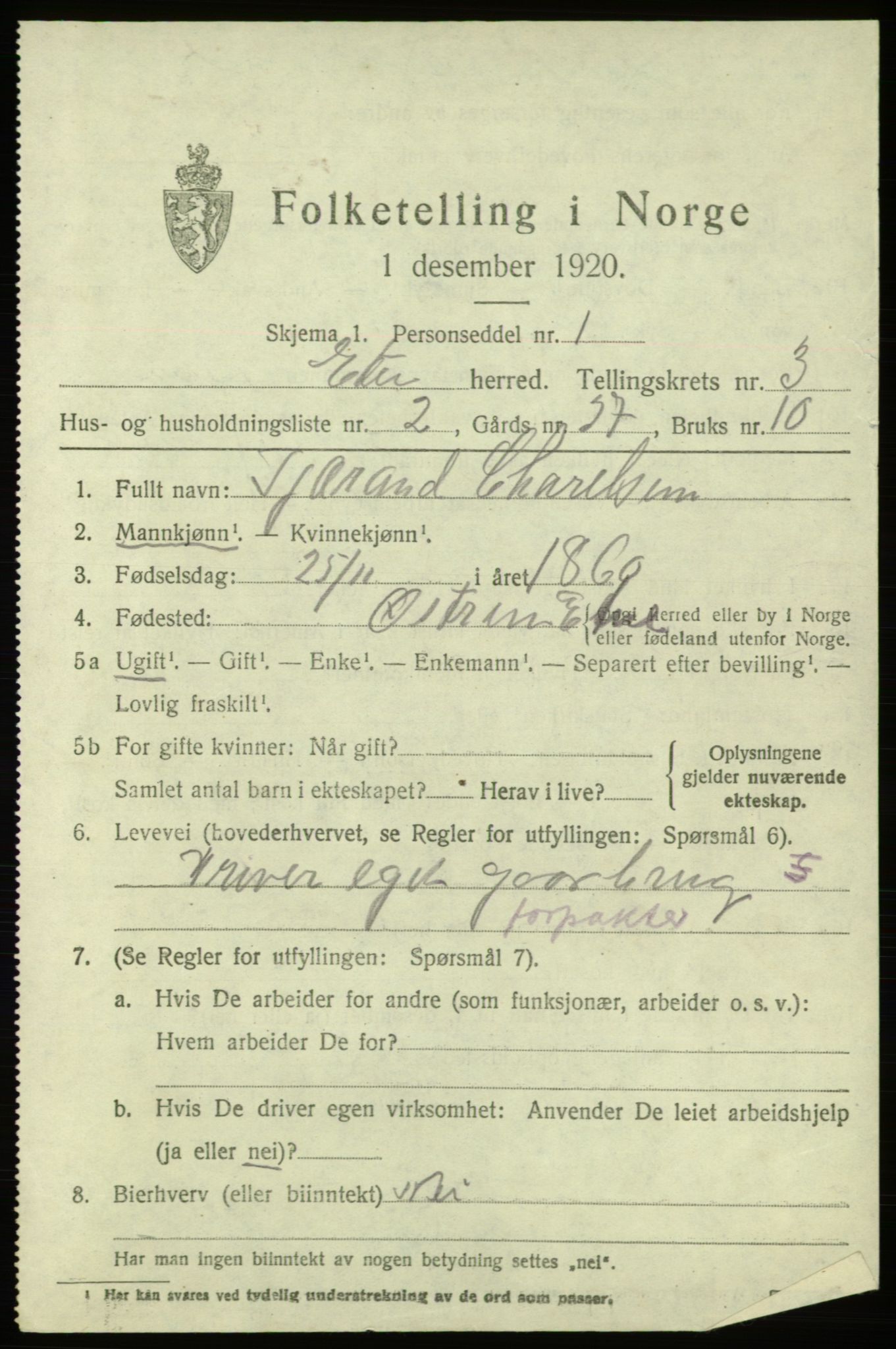 SAB, 1920 census for Etne, 1920, p. 1755