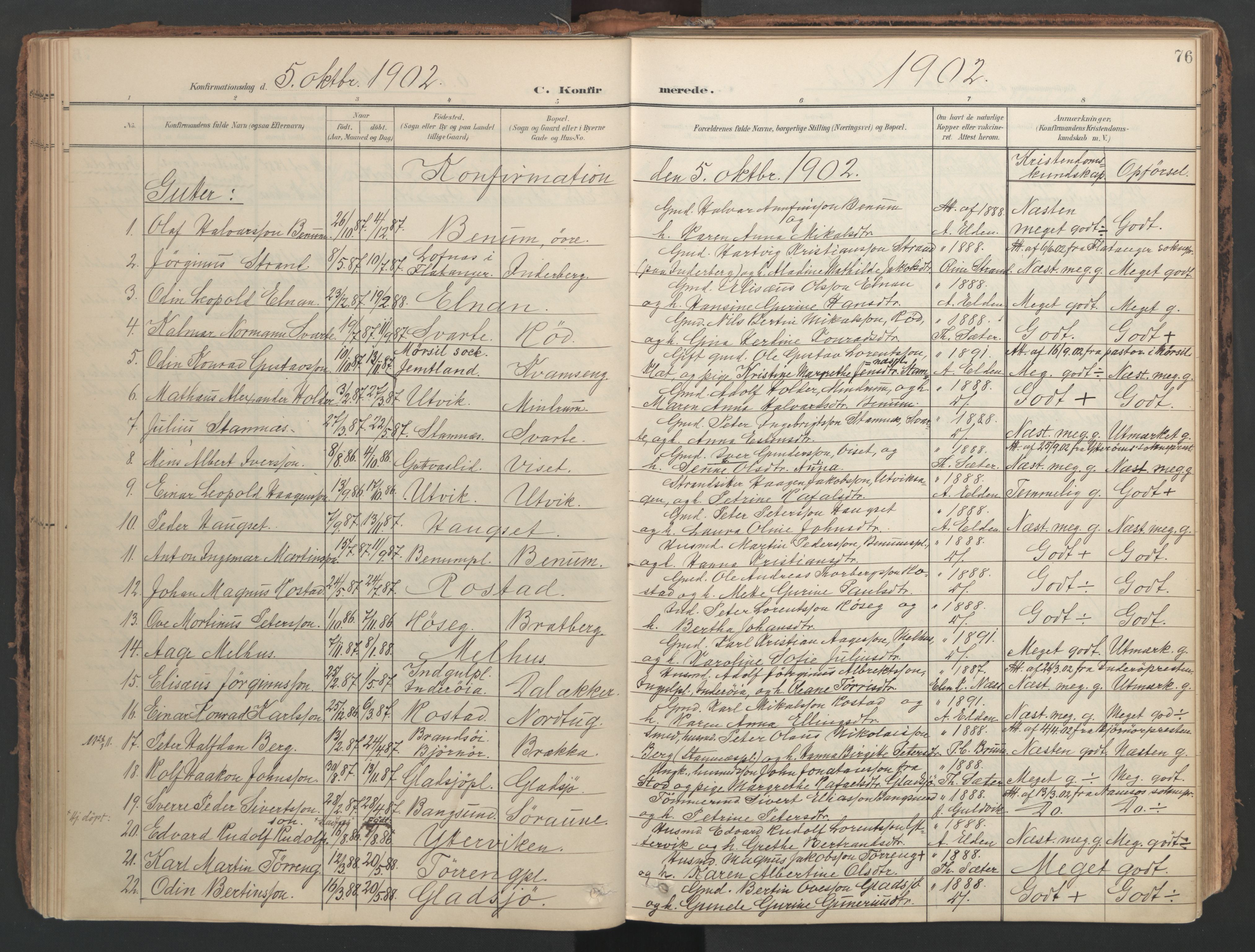 Ministerialprotokoller, klokkerbøker og fødselsregistre - Nord-Trøndelag, SAT/A-1458/741/L0397: Parish register (official) no. 741A11, 1901-1911, p. 76