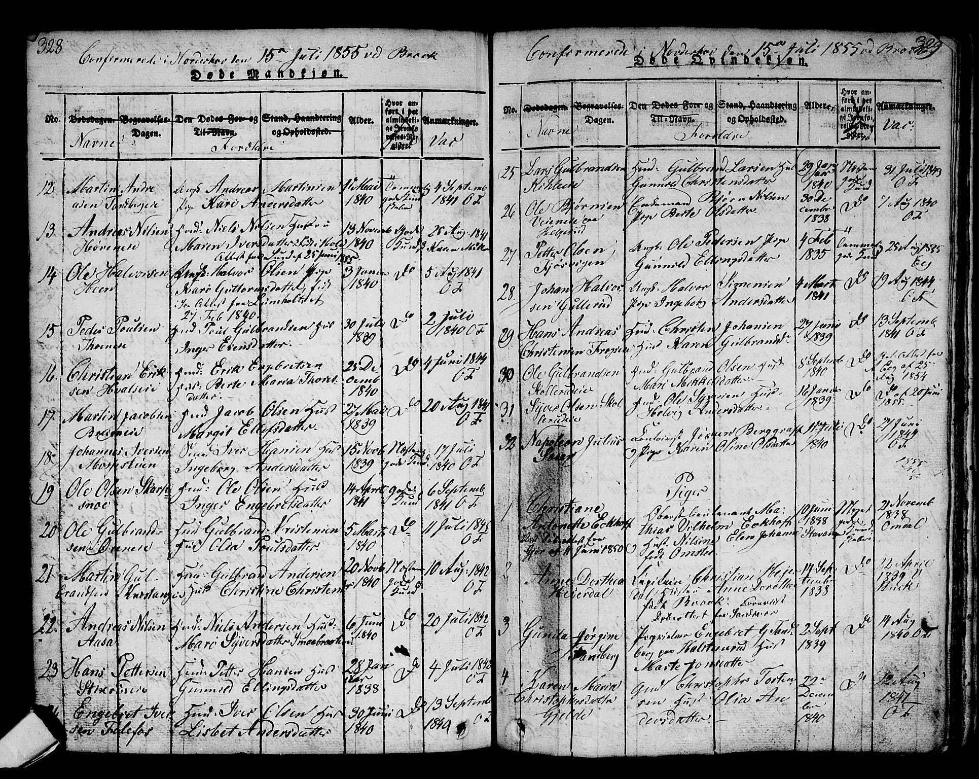 Norderhov kirkebøker, AV/SAKO-A-237/G/Ga/L0002: Parish register (copy) no. I 2, 1814-1867, p. 328-329