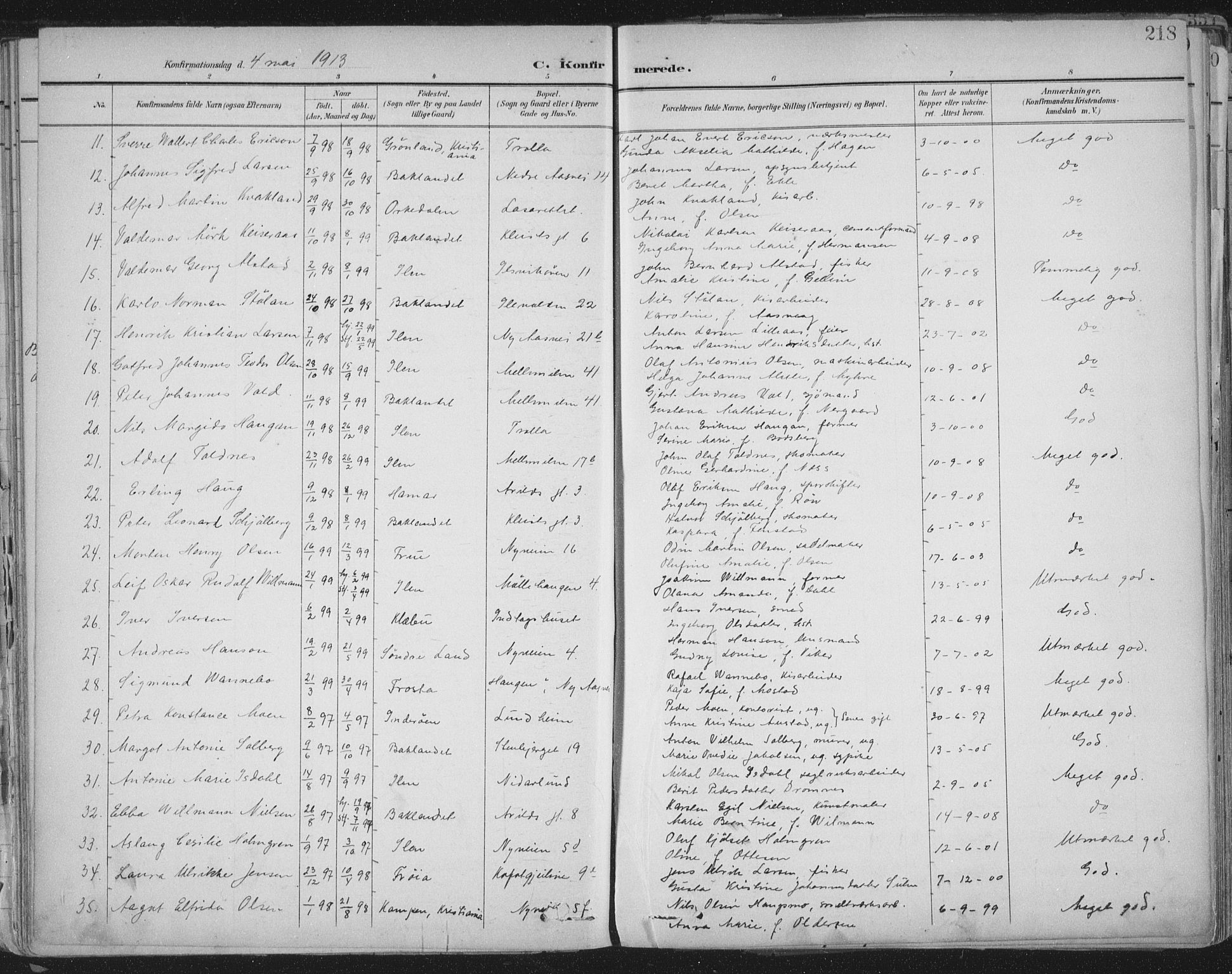 Ministerialprotokoller, klokkerbøker og fødselsregistre - Sør-Trøndelag, SAT/A-1456/603/L0167: Parish register (official) no. 603A06, 1896-1932, p. 218