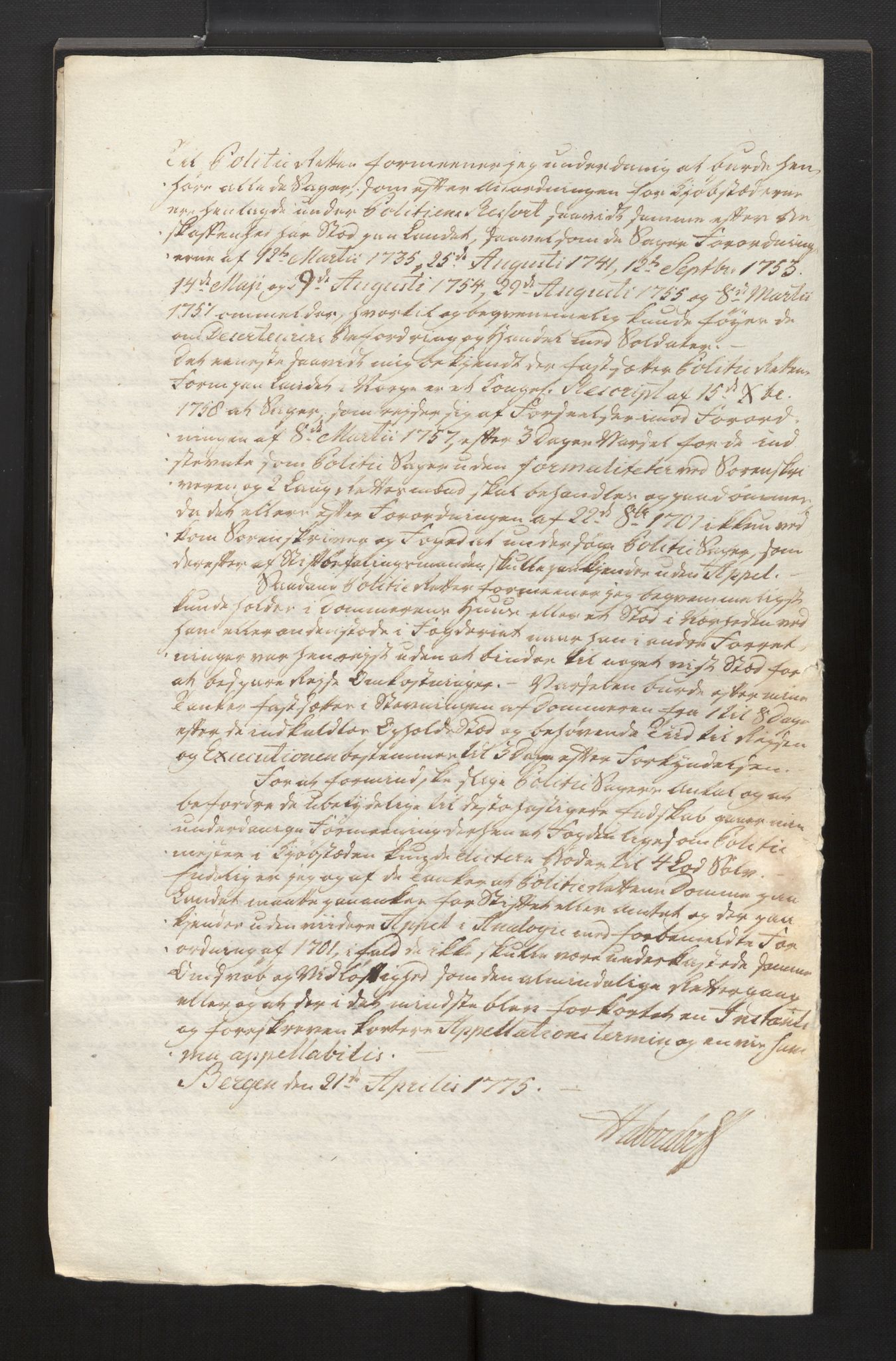 Stiftamtmannen i Bergen, SAB/A-100006/F/Fg/L0060/0003: Lnr. 2106.  / Om politirettar i landdistrikta, 1774-1775