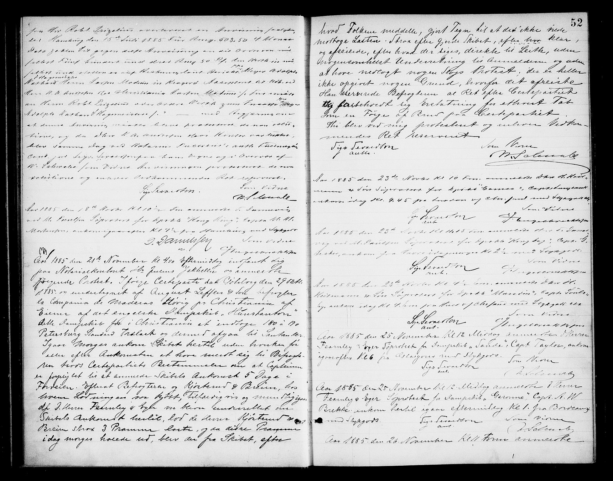 Oslo byfogd avd. I, AV/SAO-A-10220/L/Lb/Lba/L0005: Notarialprotokoll, rekke I, 1885-1888, p. 51b-52a