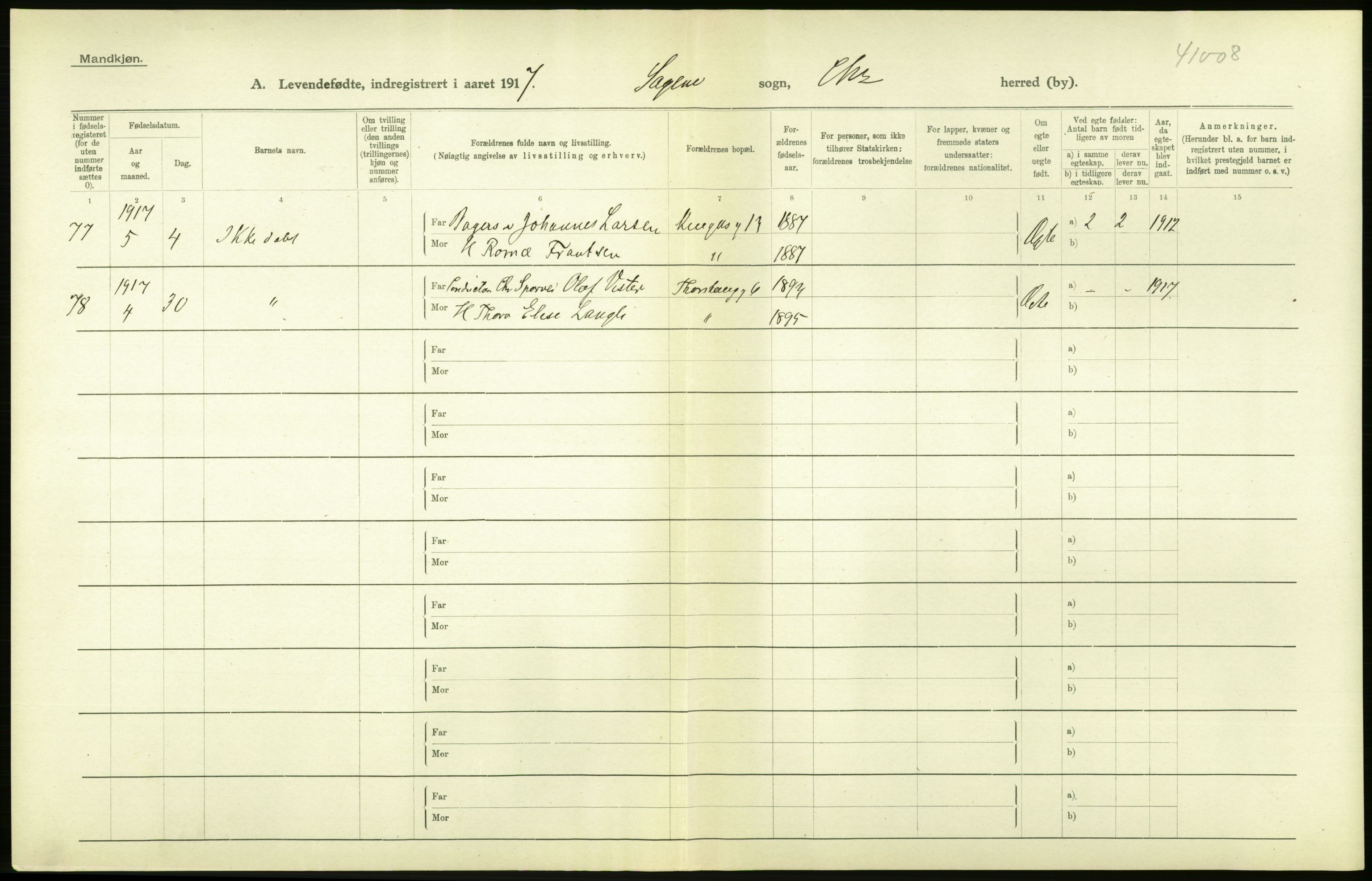 Statistisk sentralbyrå, Sosiodemografiske emner, Befolkning, AV/RA-S-2228/D/Df/Dfb/Dfbg/L0007: Kristiania: Levendefødte menn og kvinner., 1917, p. 100