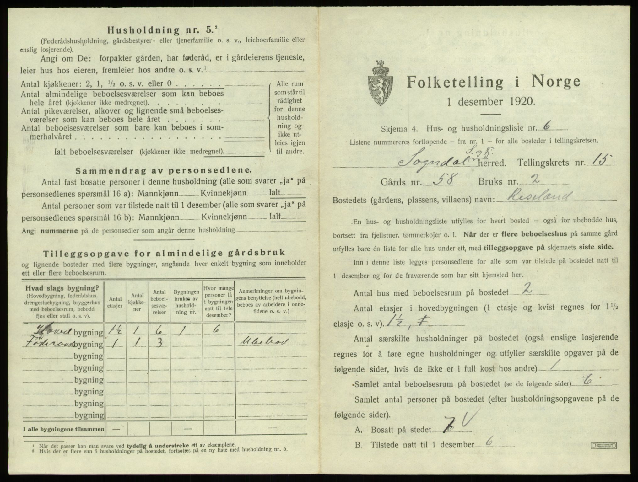 SAB, 1920 census for Sogndal, 1920, p. 823