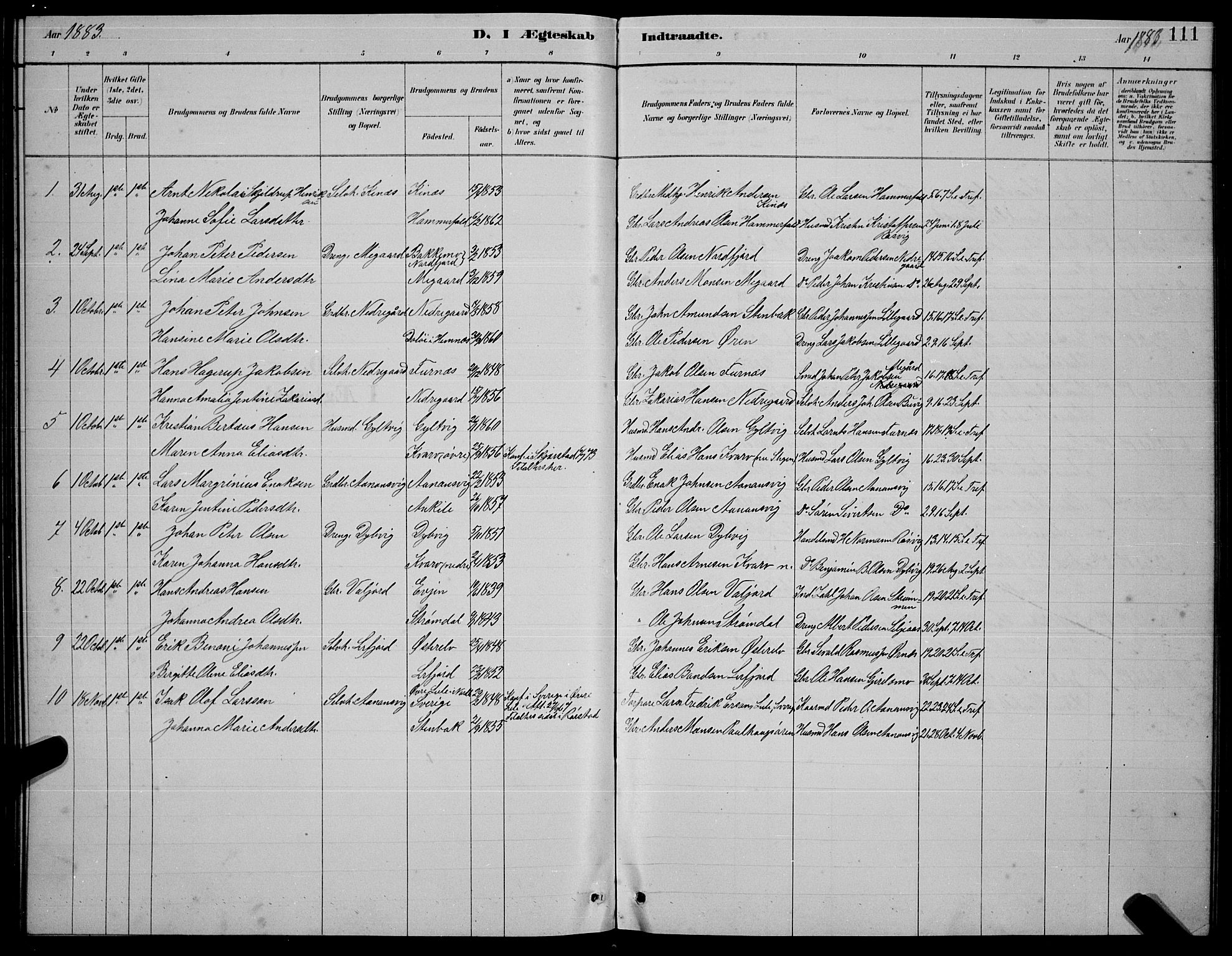 Ministerialprotokoller, klokkerbøker og fødselsregistre - Nordland, SAT/A-1459/854/L0785: Parish register (copy) no. 854C01, 1883-1891, p. 111