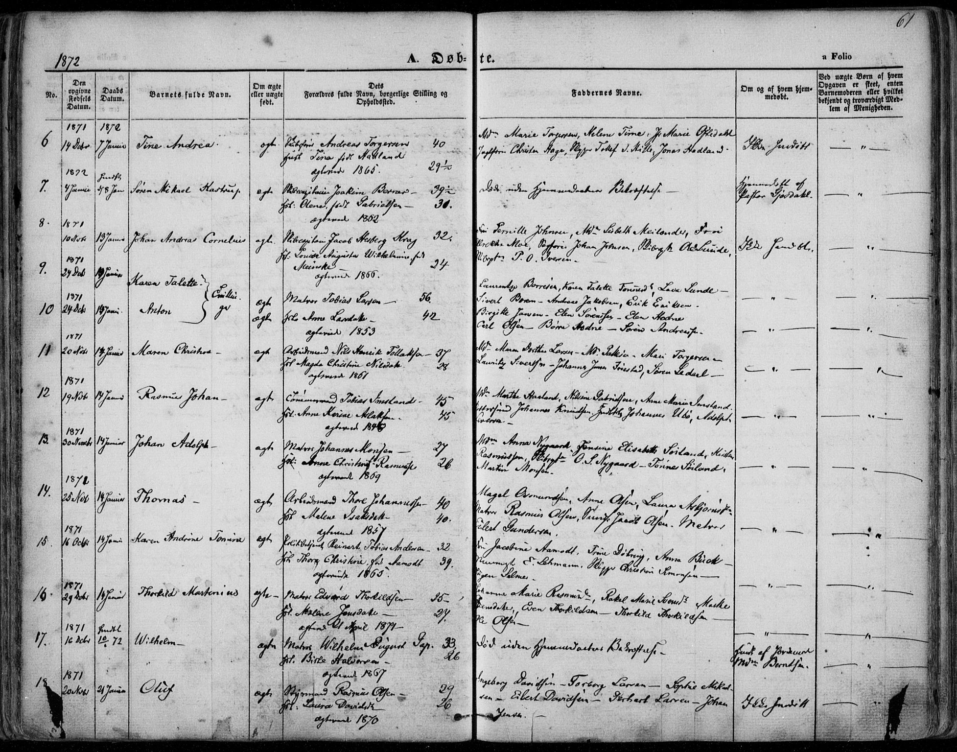 Domkirken sokneprestkontor, AV/SAST-A-101812/001/30/30BA/L0022: Parish register (official) no. A 21, 1868-1877, p. 61