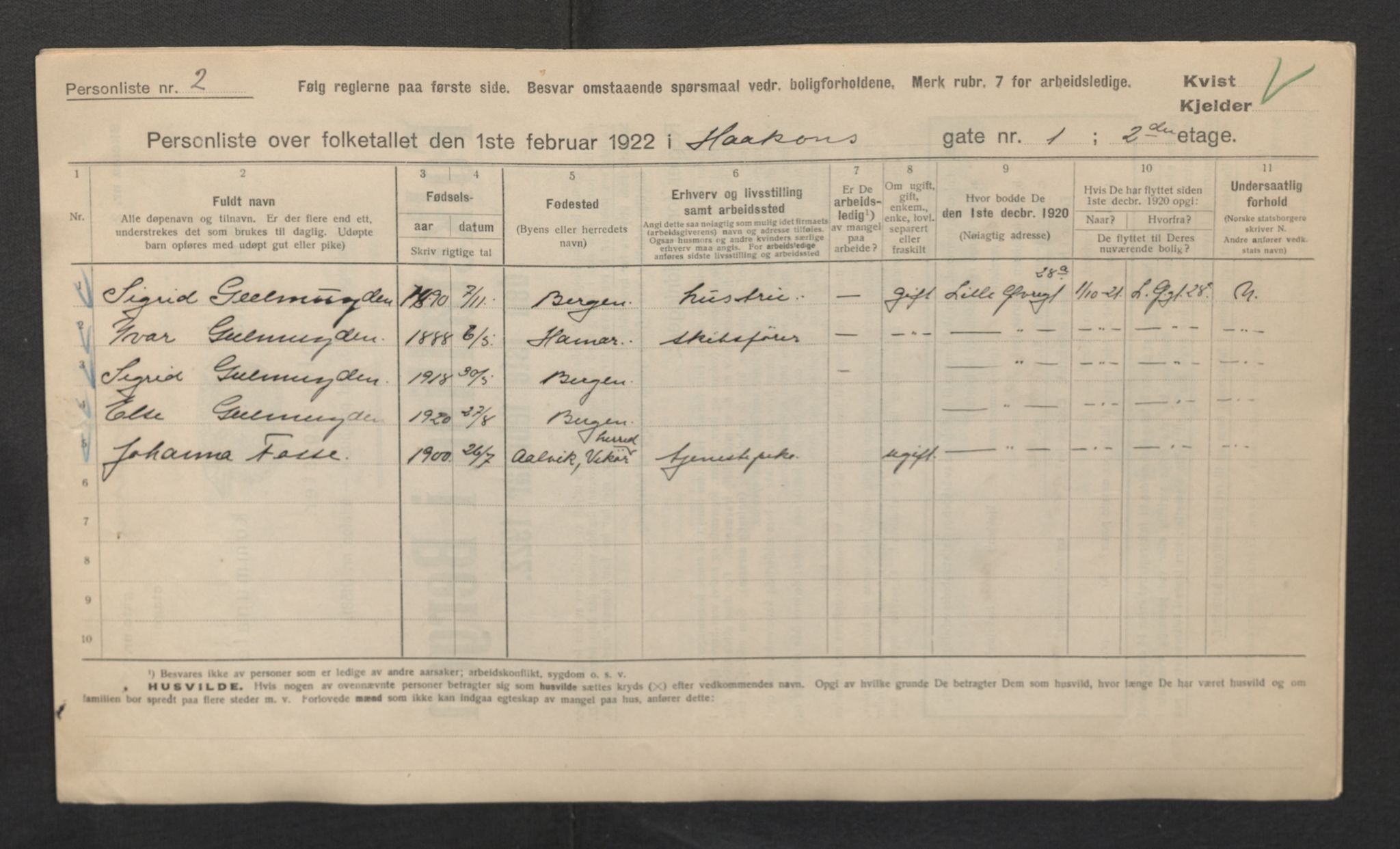 SAB, Municipal Census 1922 for Bergen, 1922, p. 11665