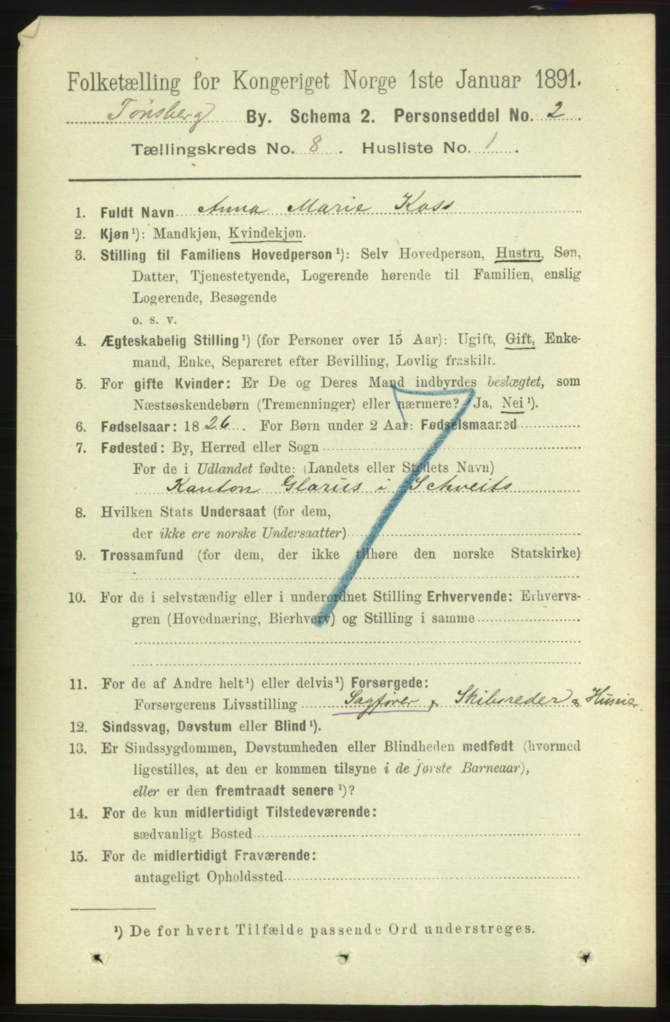 RA, 1891 census for 0705 Tønsberg, 1891, p. 3052