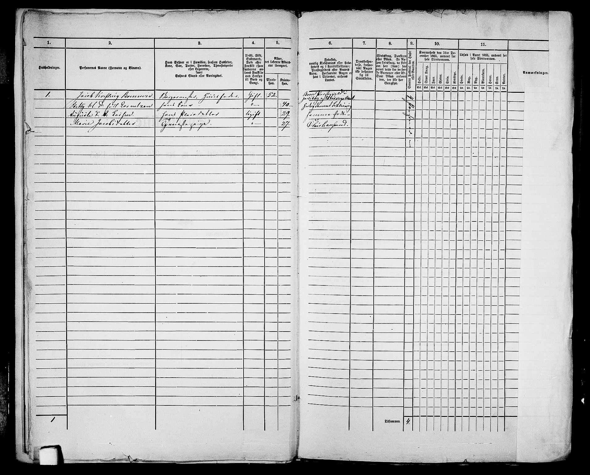 RA, 1865 census for Kristiansand, 1865, p. 16