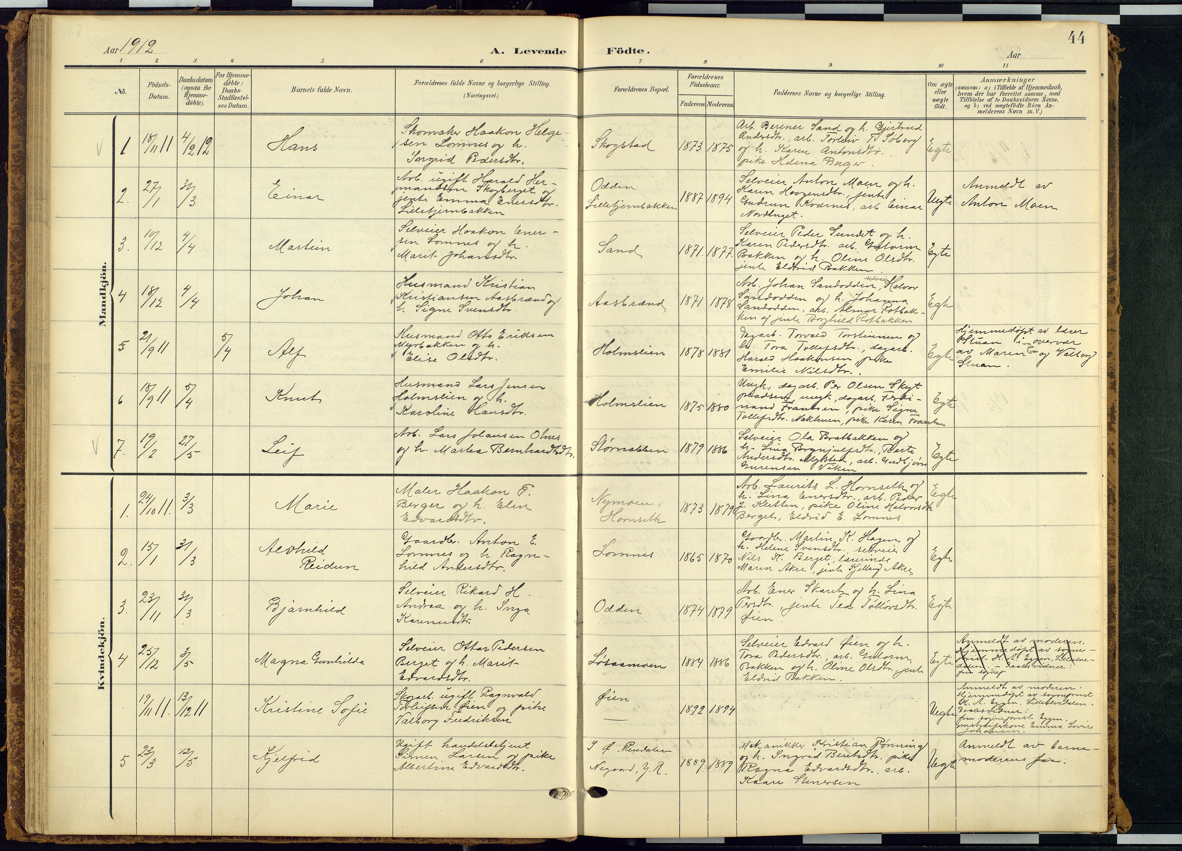 Rendalen prestekontor, SAH/PREST-054/H/Ha/Hab/L0010: Parish register (copy) no. 10, 1903-1940, p. 44