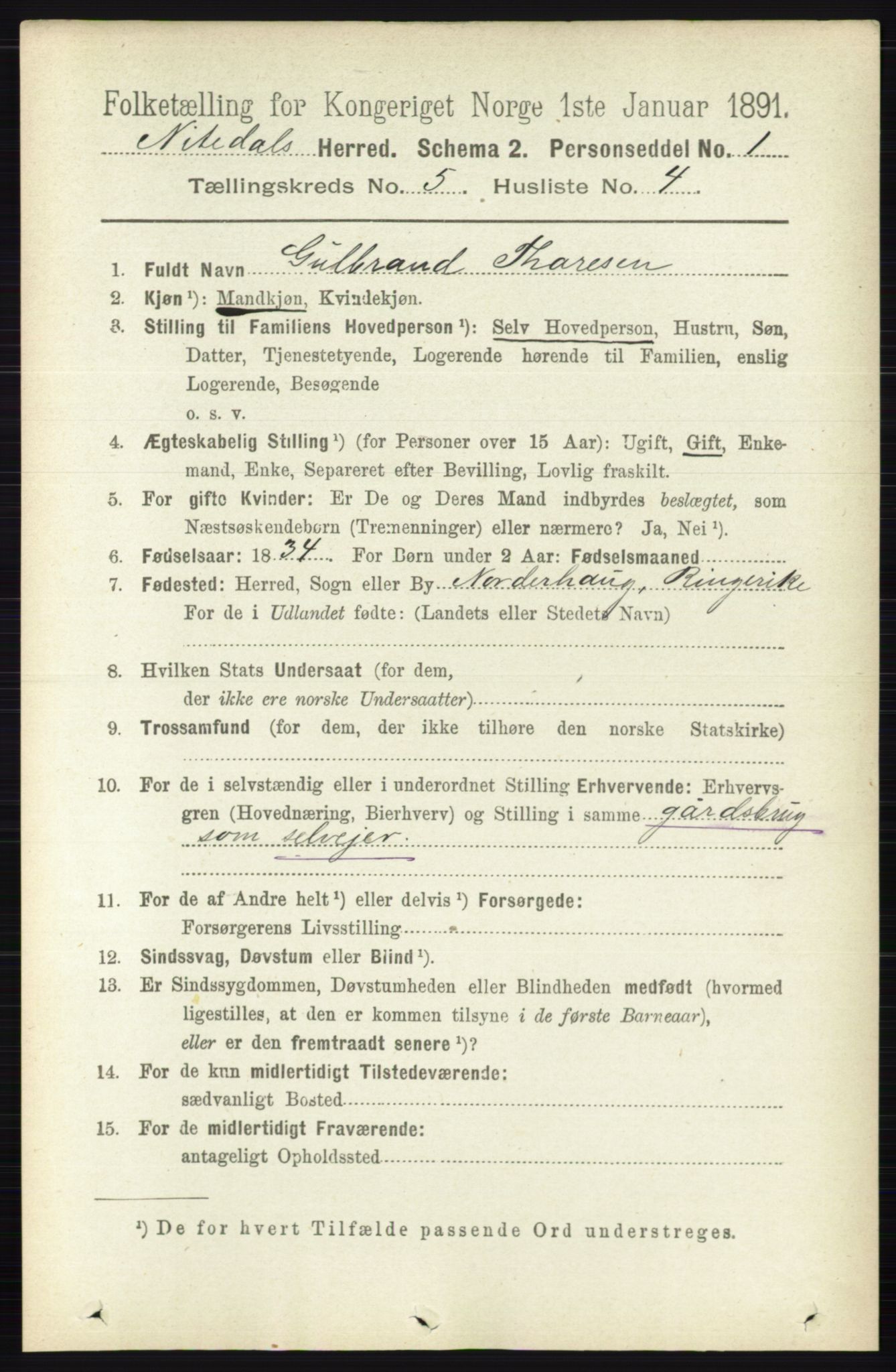 RA, 1891 census for 0233 Nittedal, 1891, p. 2198