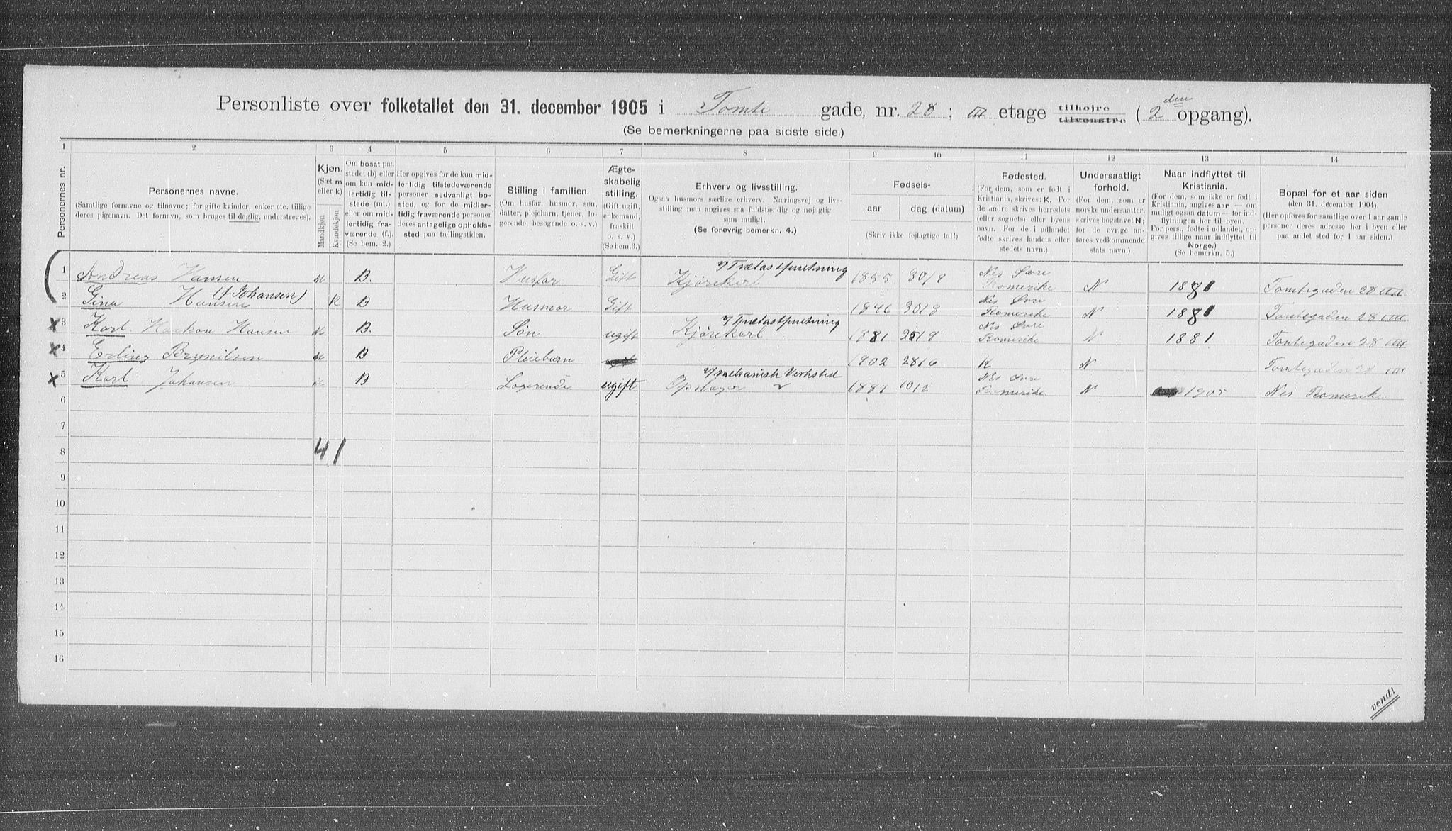 OBA, Municipal Census 1905 for Kristiania, 1905, p. 59610