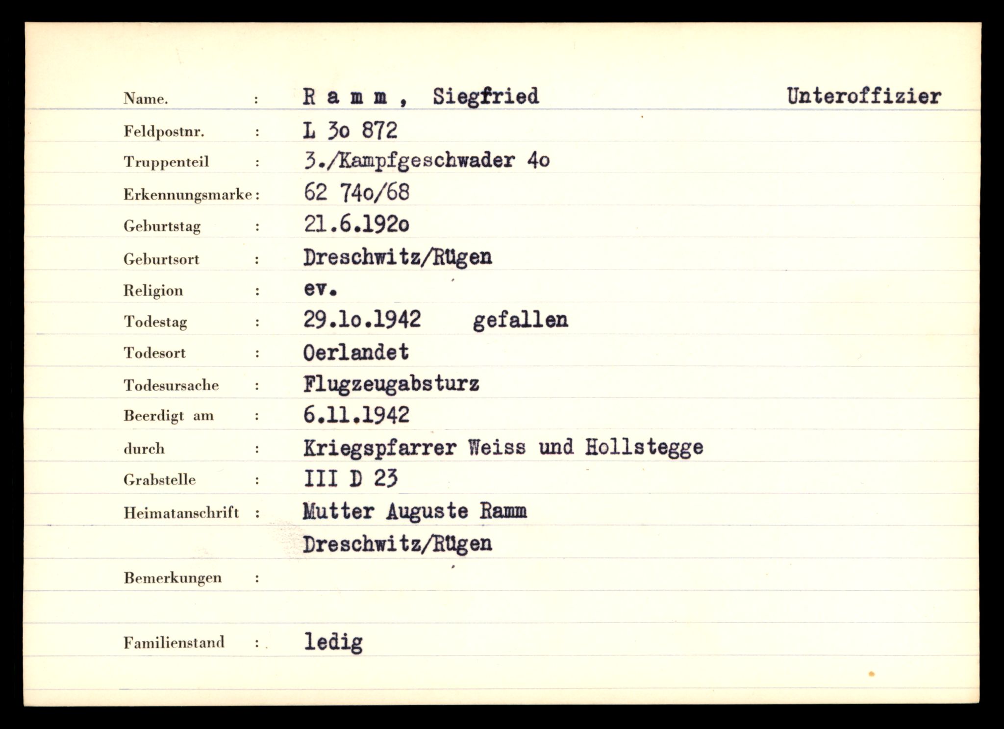 Distriktskontoret for krigsgraver, AV/SAT-A-5030/E/L0003: Kasett/kartotek over tysk Krigskirkegård Stavne, 1945, p. 1113