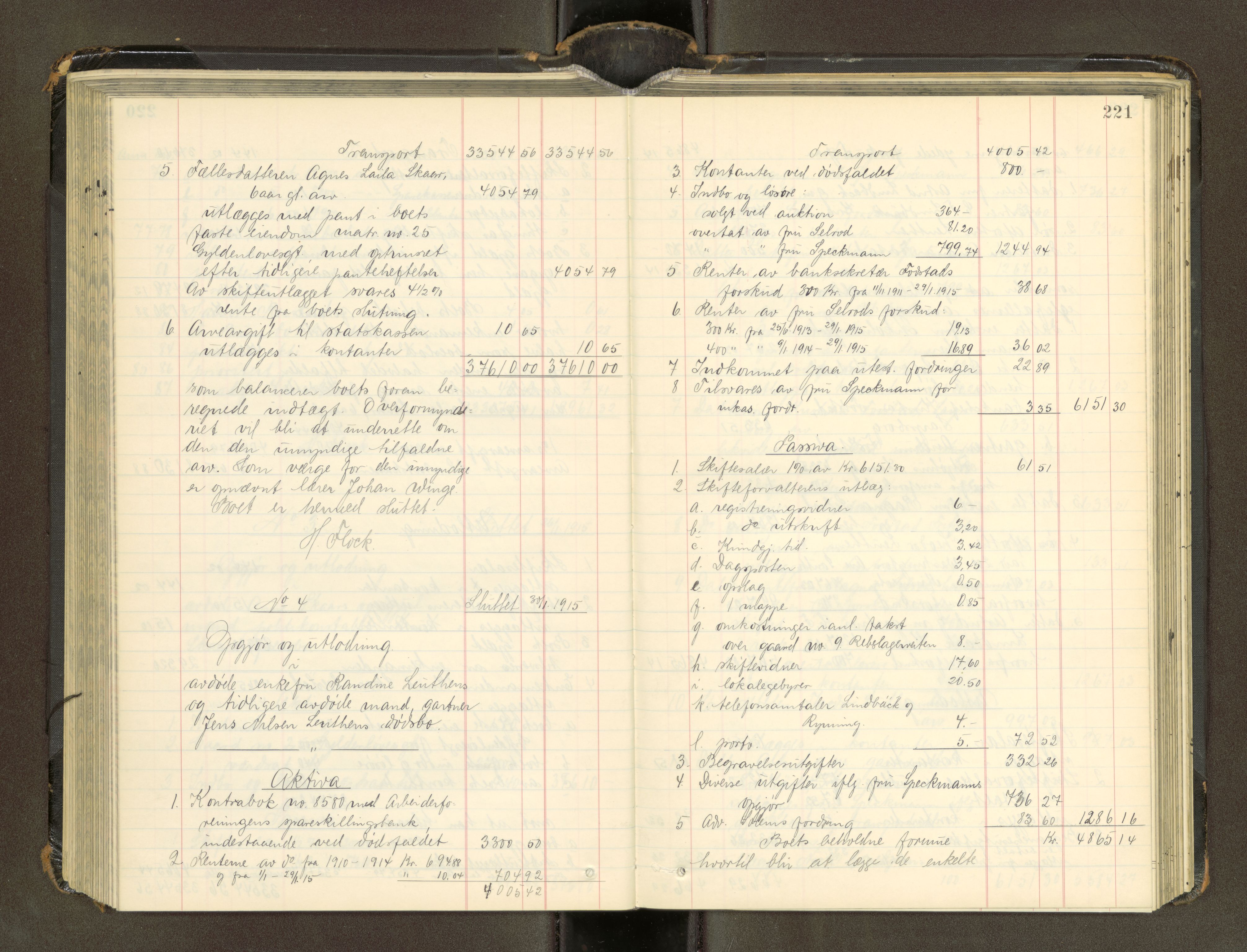 Trondheim byfogd, AV/SAT-A-0003/1/3/3A/L0041: Skifteutlodningsprotokoll - 1710-5/2. (m/ register), 1913-1916, p. 221