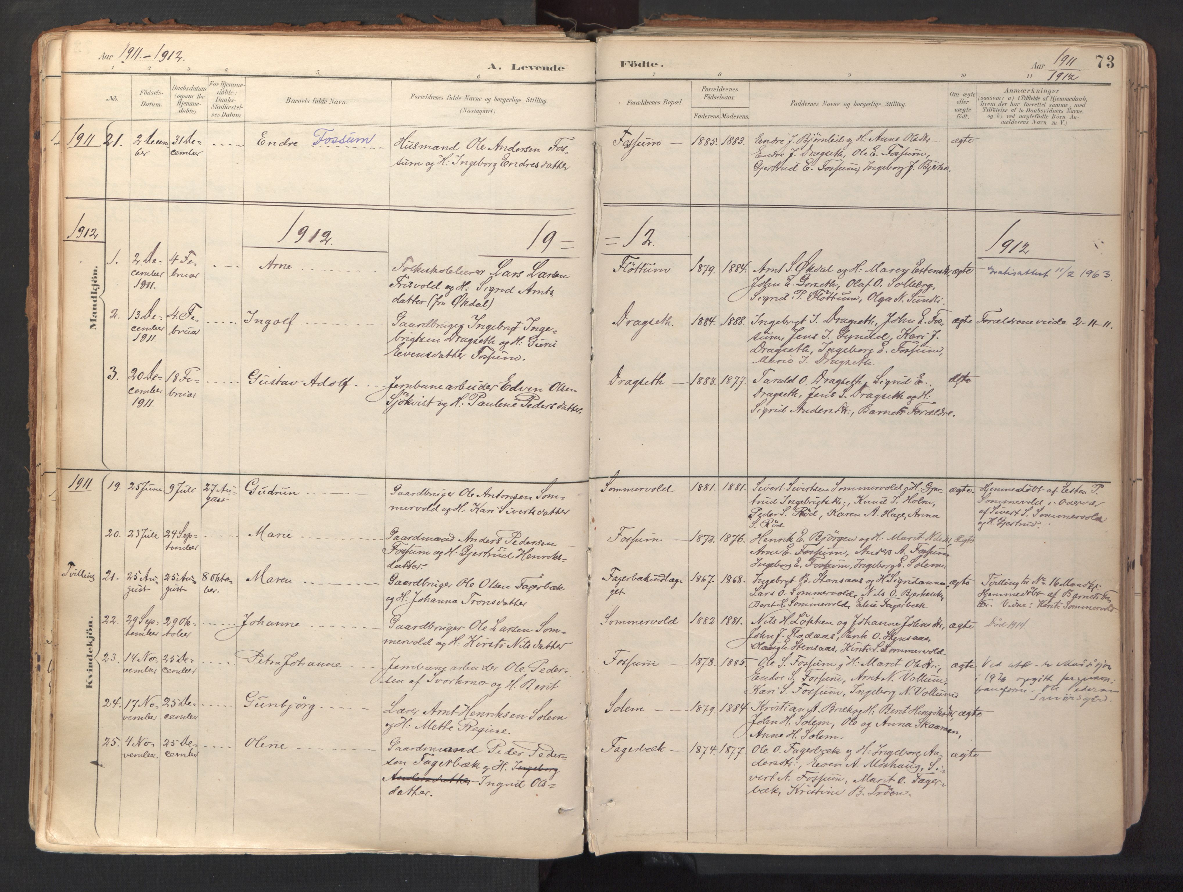 Ministerialprotokoller, klokkerbøker og fødselsregistre - Sør-Trøndelag, SAT/A-1456/689/L1041: Parish register (official) no. 689A06, 1891-1923, p. 73