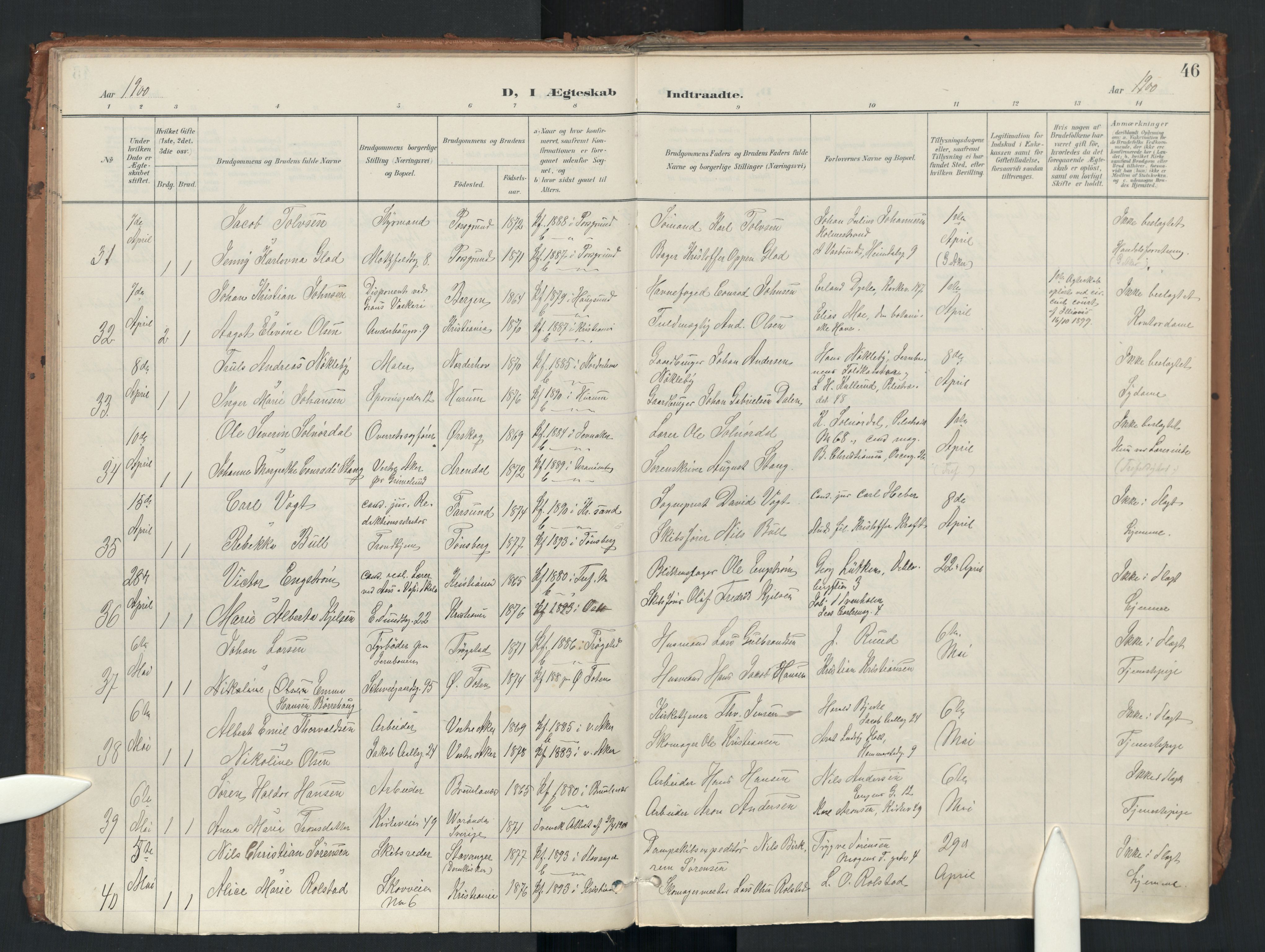 Uranienborg prestekontor Kirkebøker, AV/SAO-A-10877/F/Fa/L0007: Parish register (official) no. 7, 1896-1914, p. 46