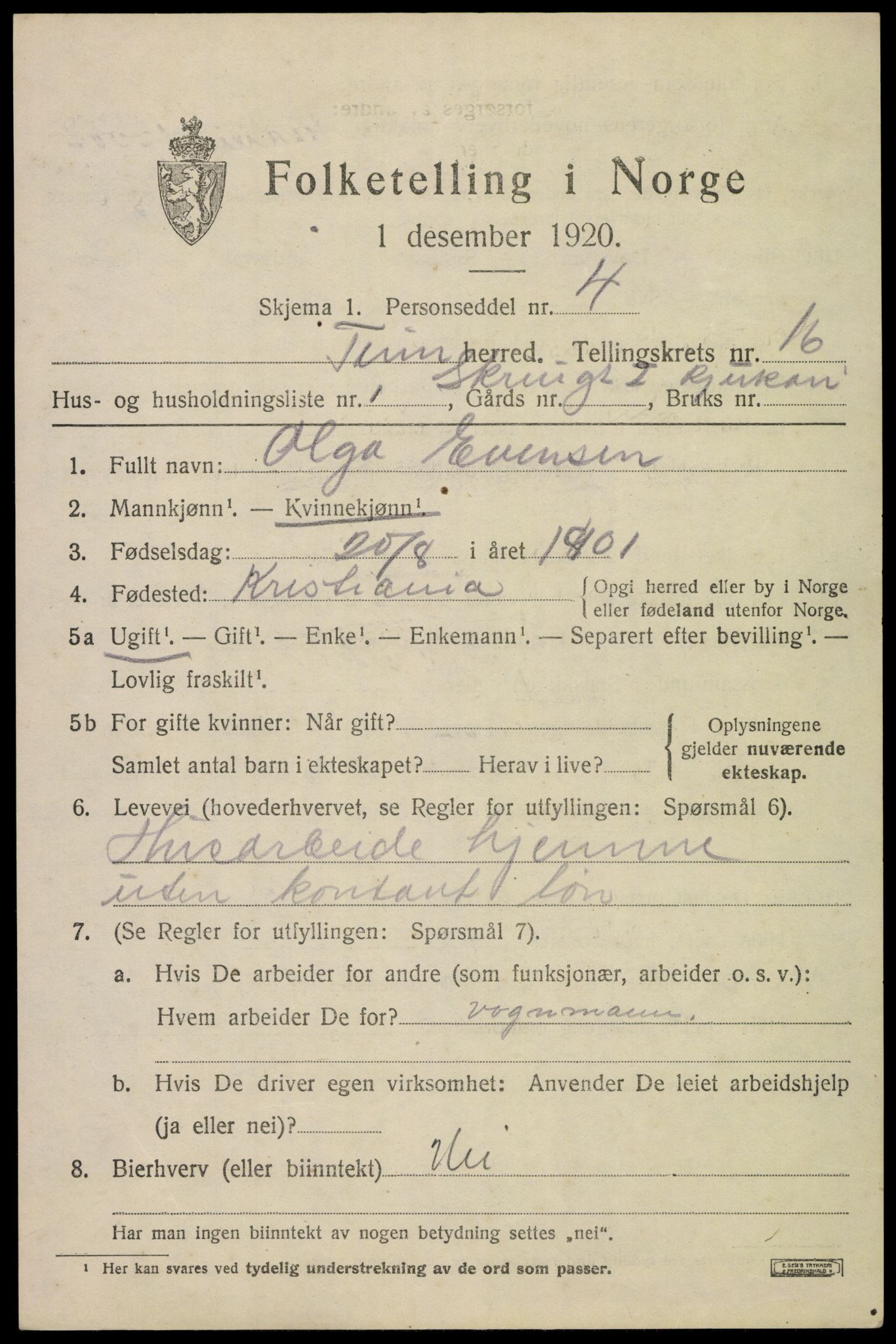 SAKO, 1920 census for Tinn, 1920, p. 16256