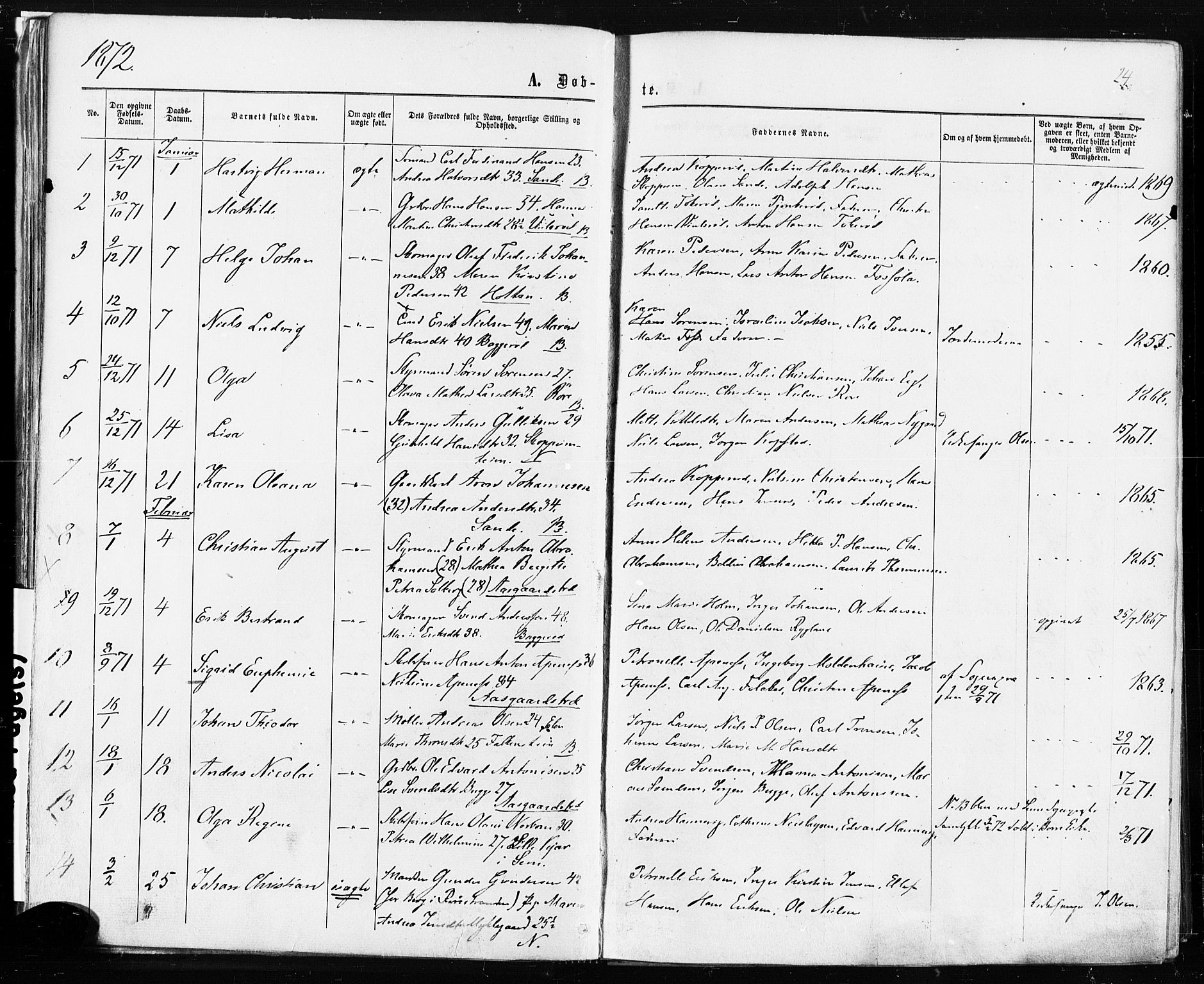 Borre kirkebøker, AV/SAKO-A-338/F/Fa/L0008: Parish register (official) no. I 8, 1868-1877, p. 24