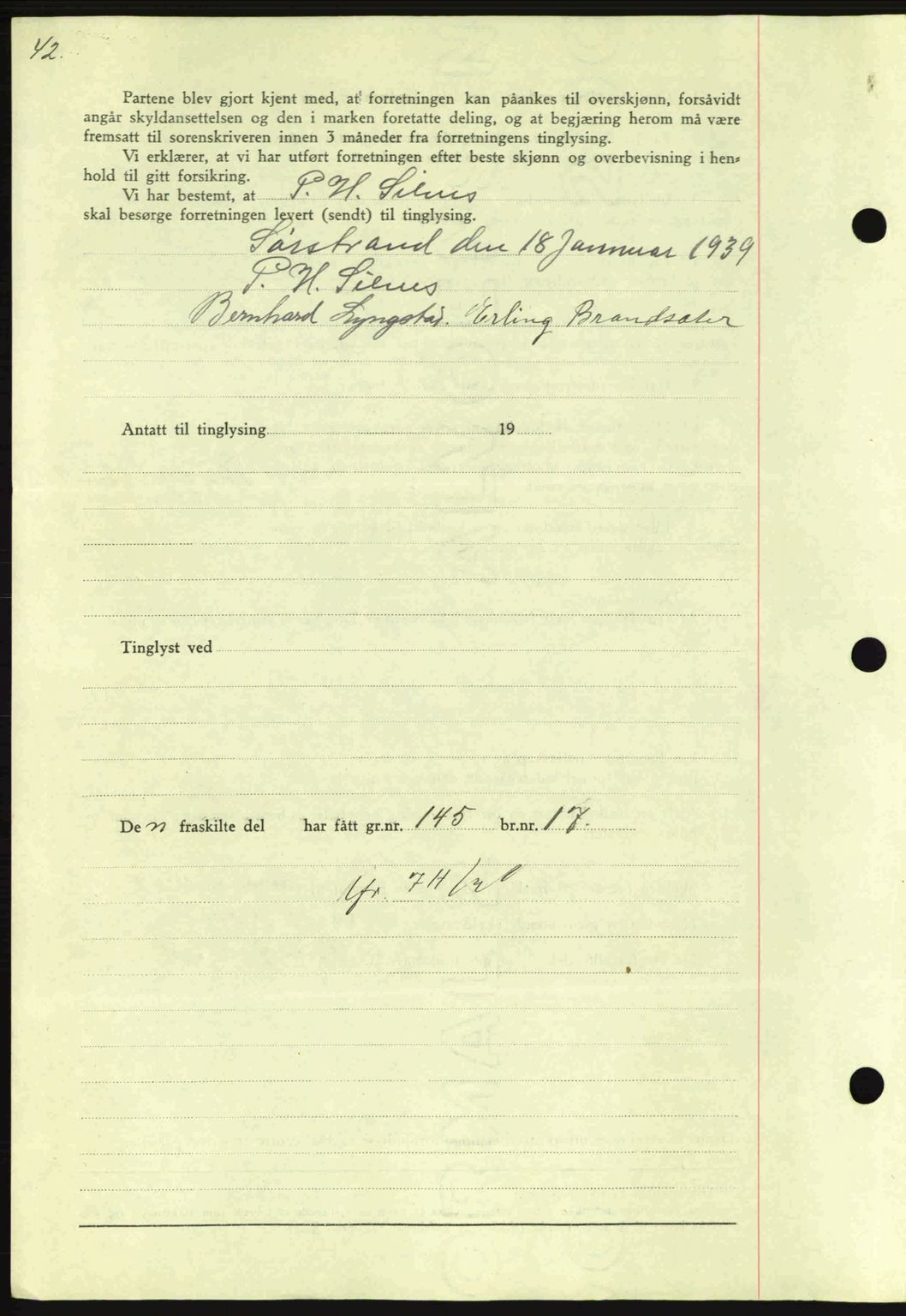 Nordmøre sorenskriveri, AV/SAT-A-4132/1/2/2Ca: Mortgage book no. A86, 1939-1939, Diary no: : 824/1939