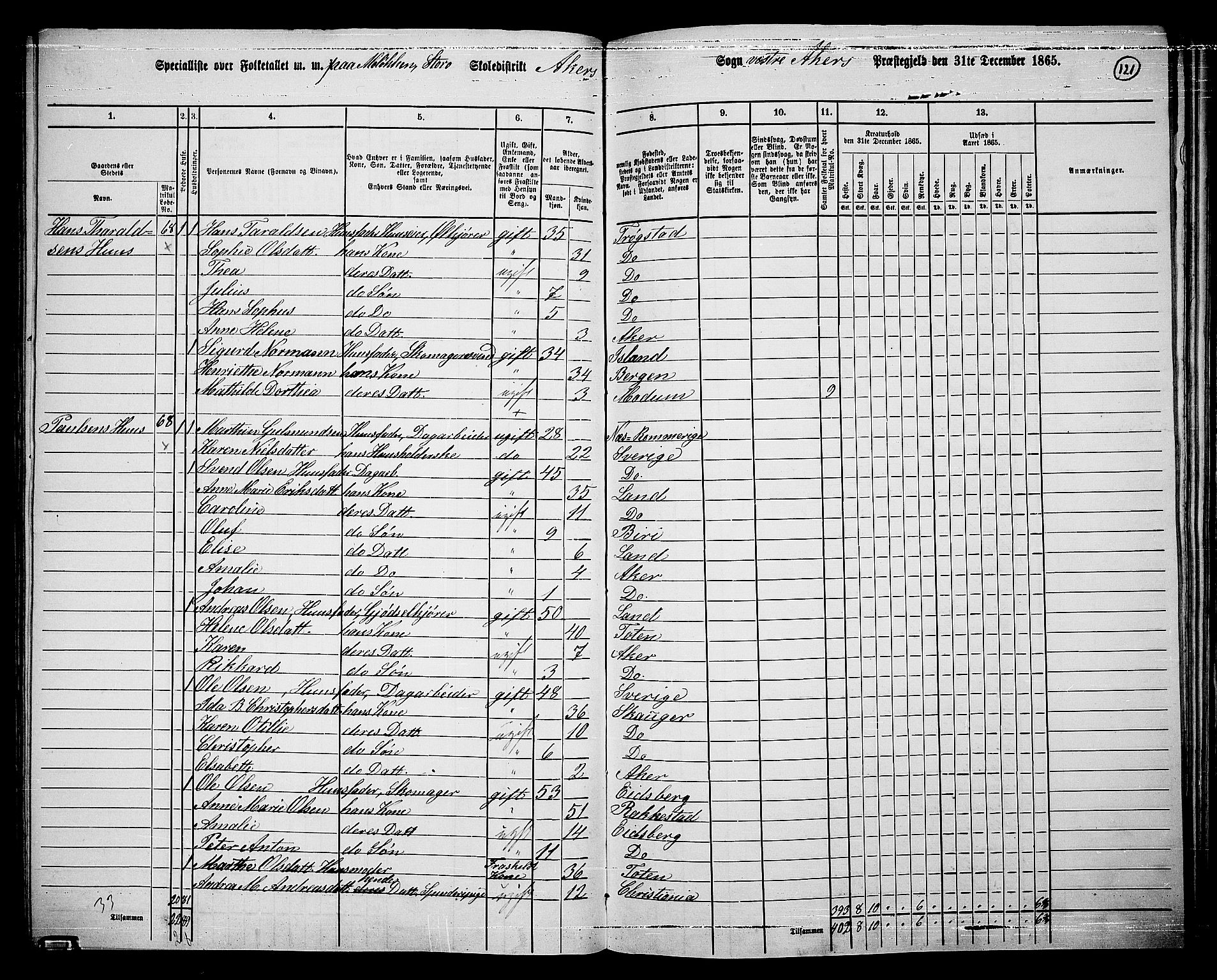 RA, 1865 census for Vestre Aker, 1865, p. 289