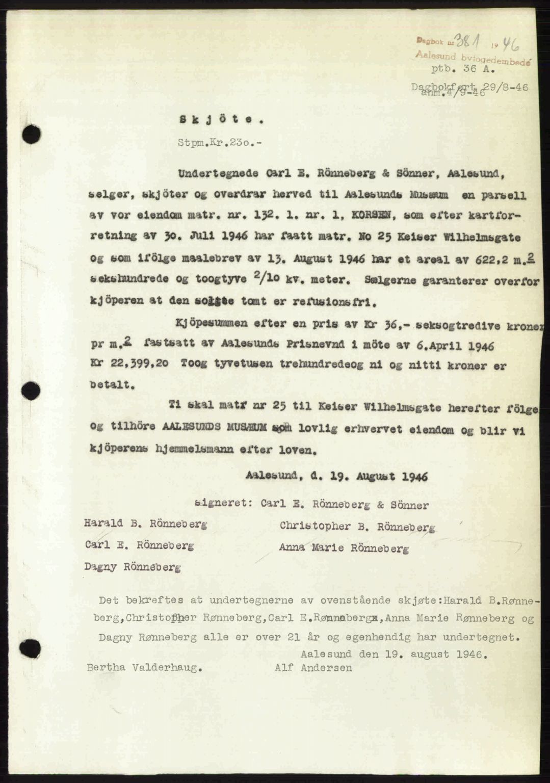 Ålesund byfogd, AV/SAT-A-4384: Mortgage book no. 36b, 1946-1947, Diary no: : 381/1946