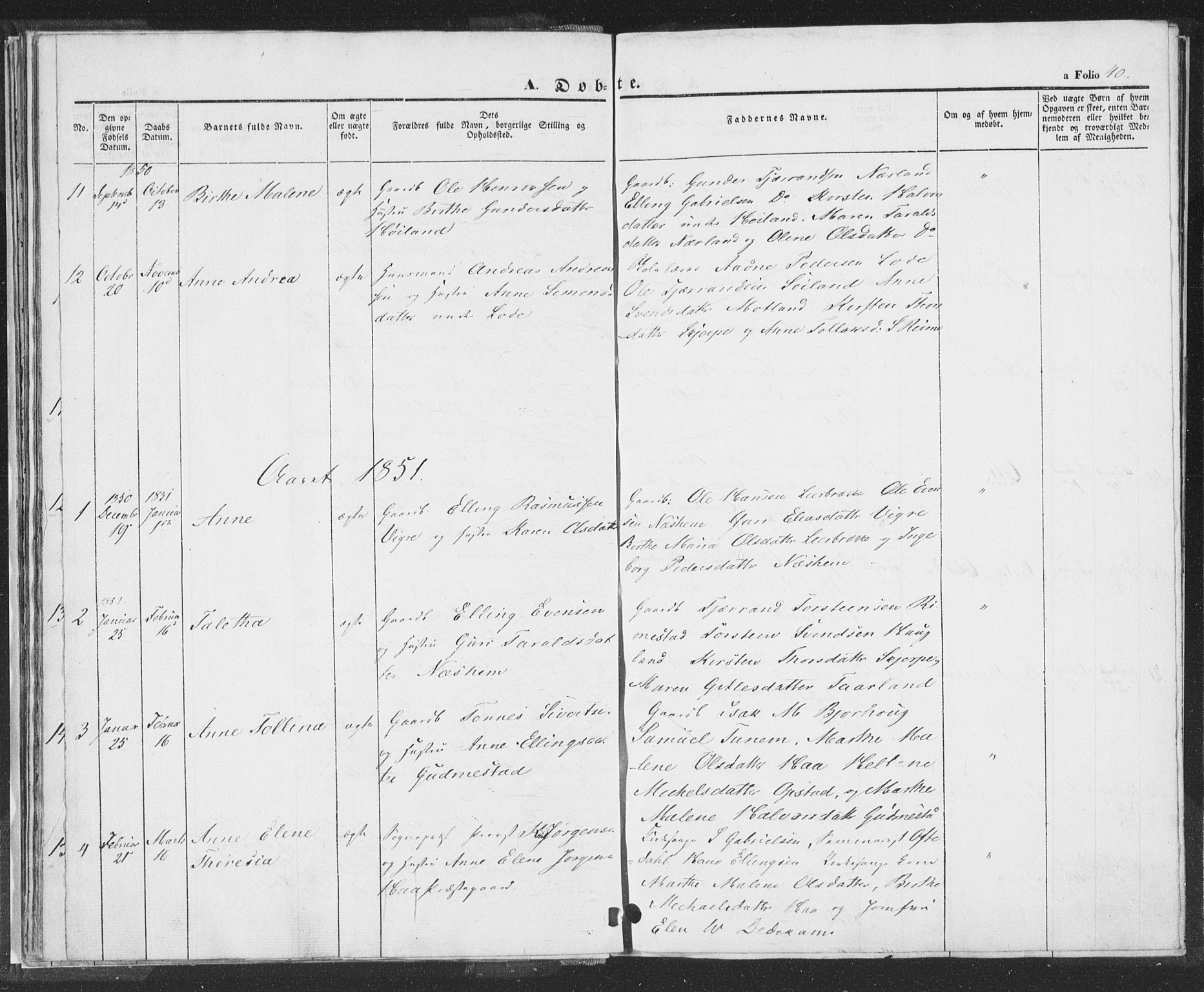 Hå sokneprestkontor, AV/SAST-A-101801/001/30BA/L0006: Parish register (official) no. A 5, 1842-1853, p. 40