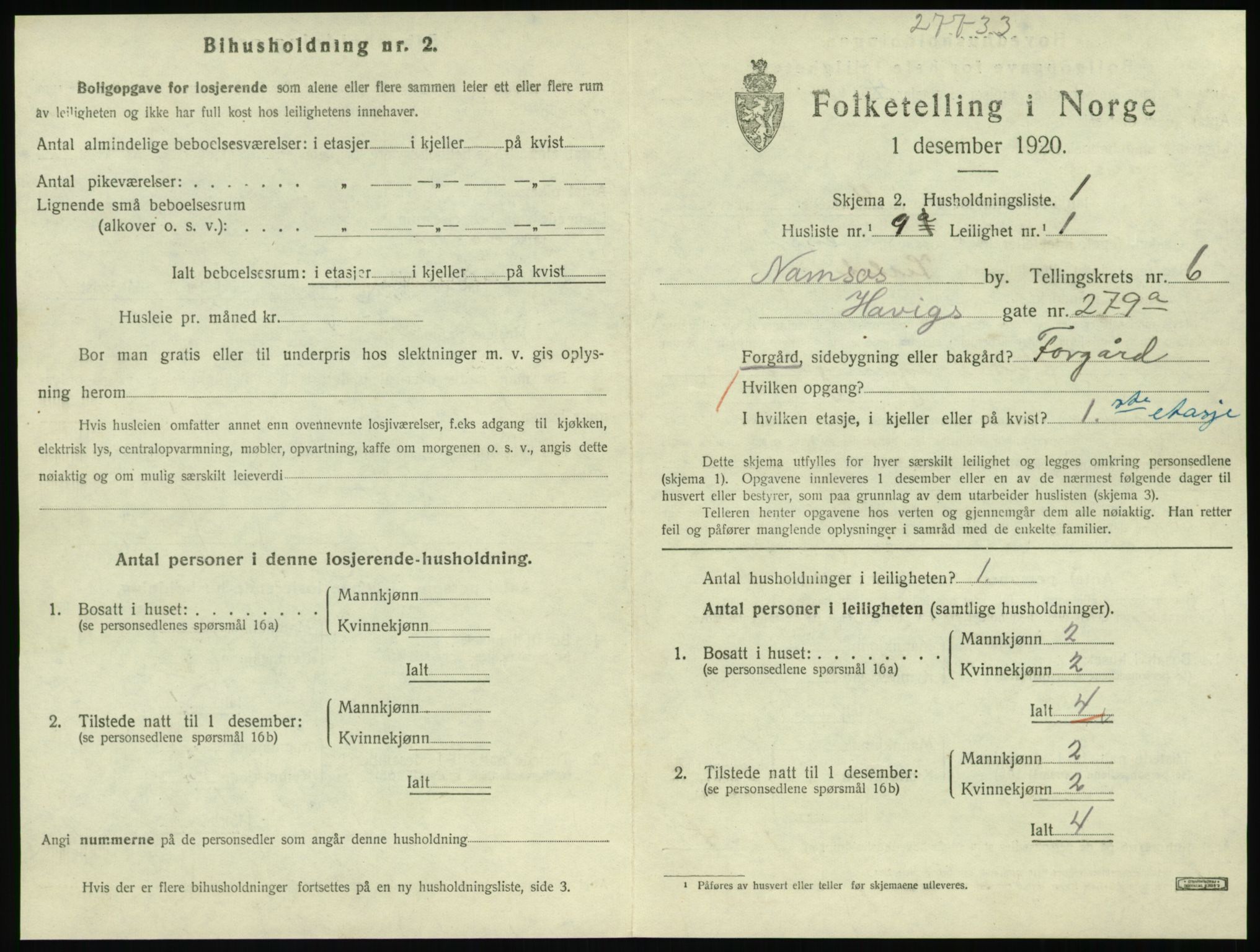 SAT, 1920 census for Namsos, 1920, p. 1795