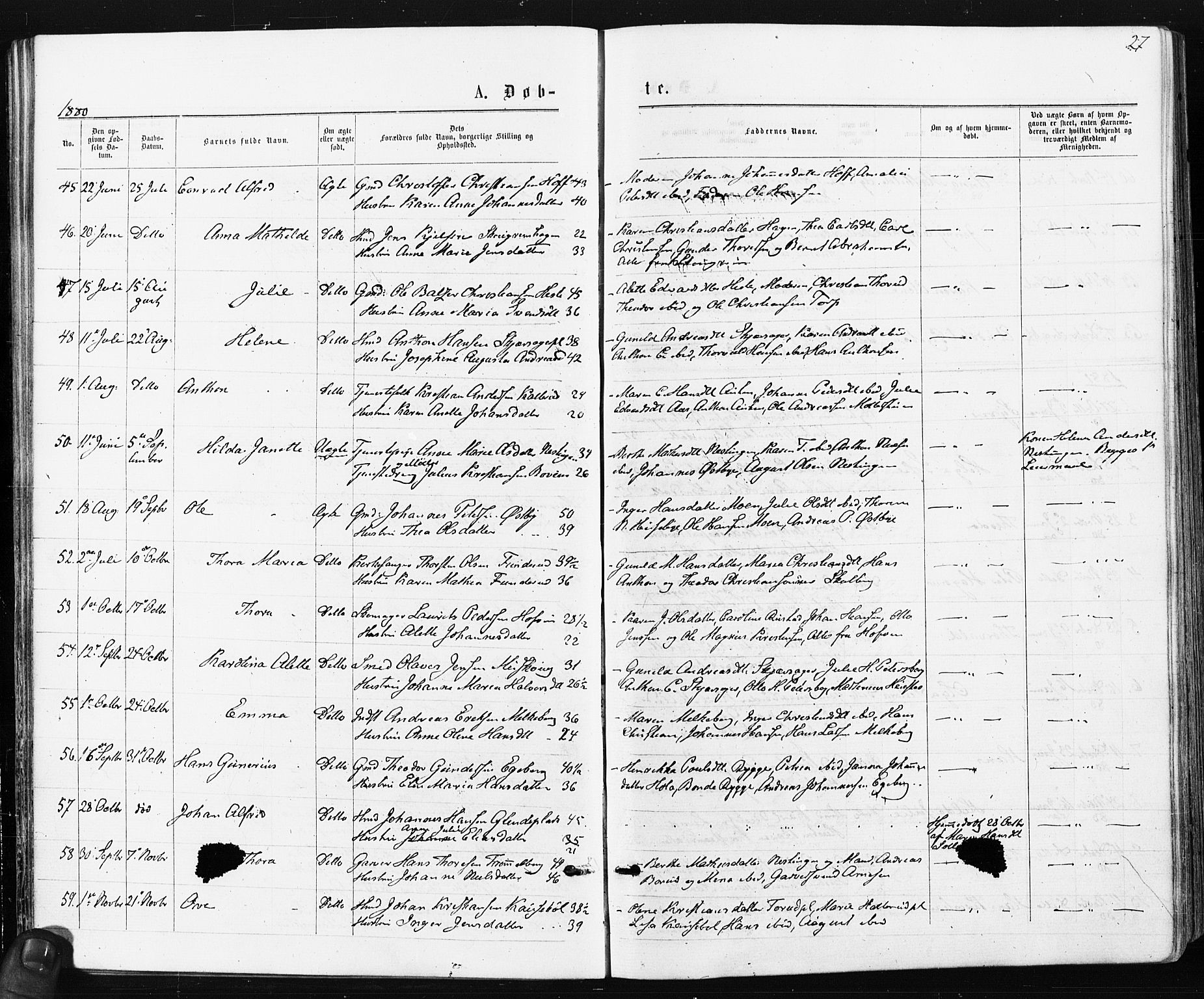 Spydeberg prestekontor Kirkebøker, AV/SAO-A-10924/F/Fa/L0007: Parish register (official) no. I 7, 1875-1885, p. 27