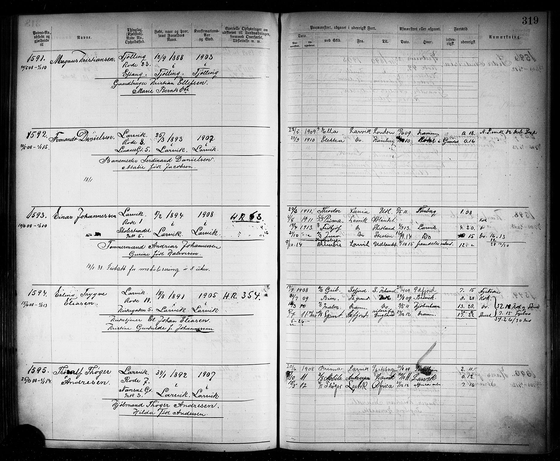 Larvik innrulleringskontor, AV/SAKO-A-787/F/Fb/L0002: Annotasjonsrulle, 1897-1917, p. 322