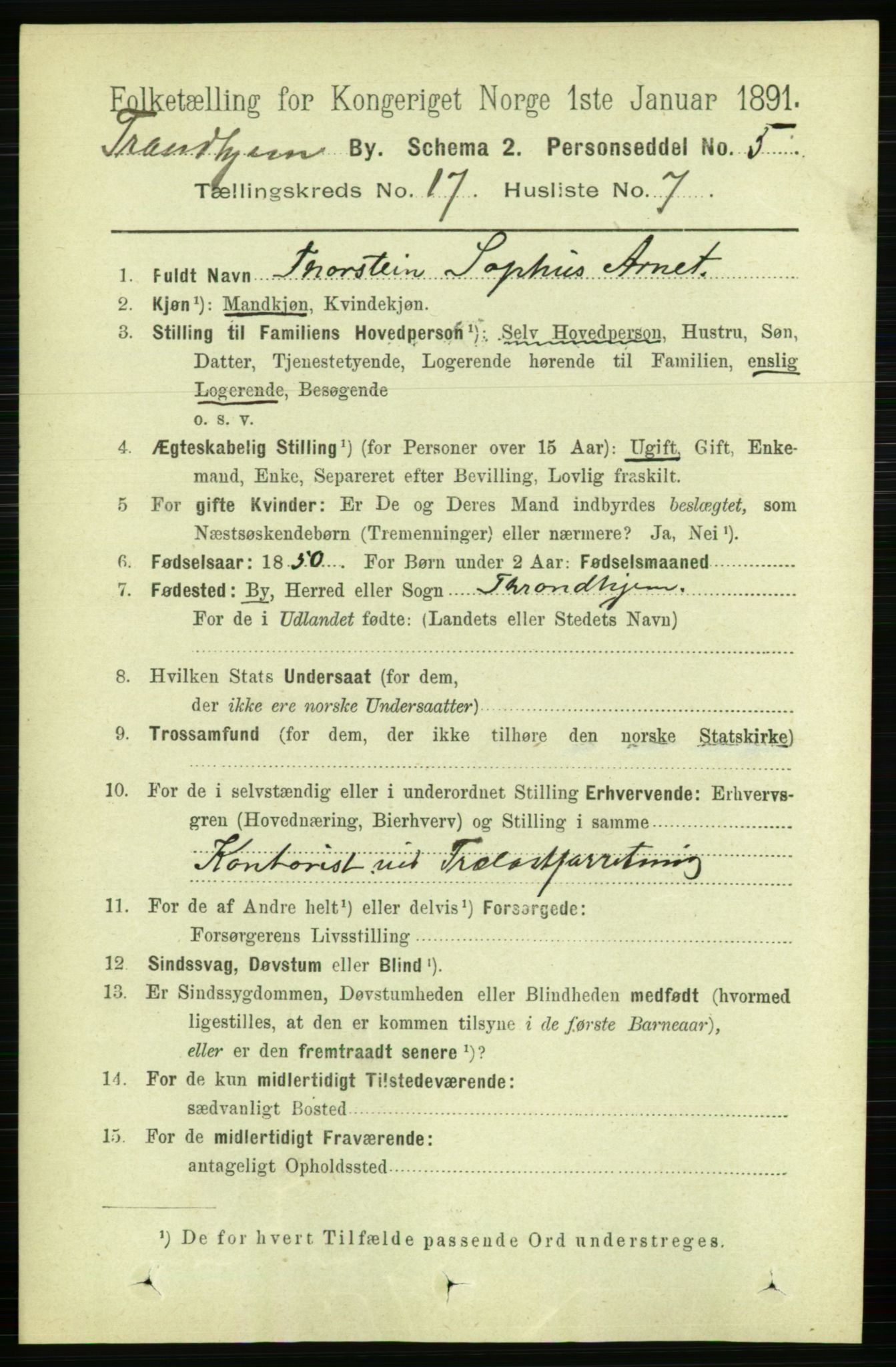 RA, 1891 census for 1601 Trondheim, 1891, p. 13274