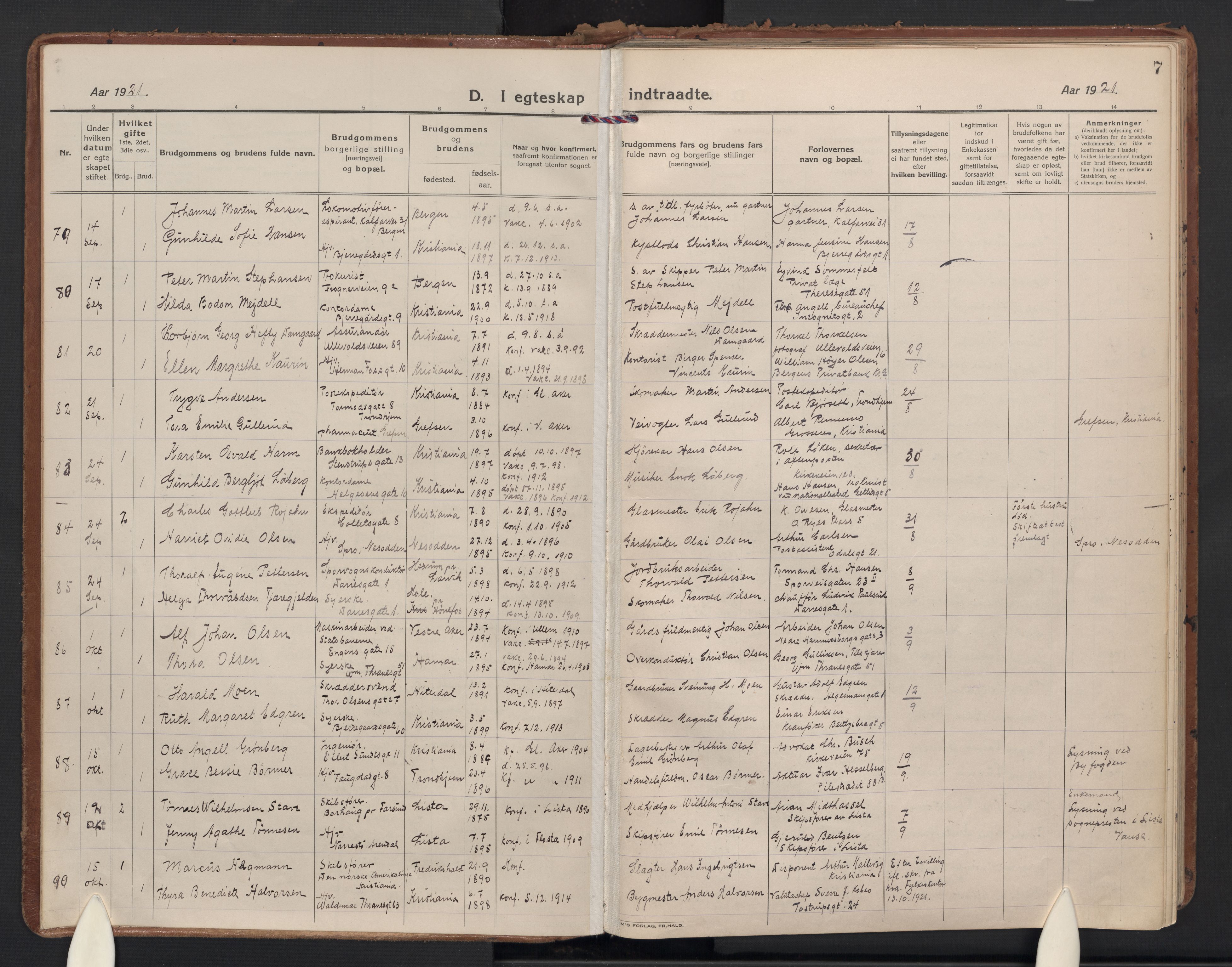 Gamle Aker prestekontor Kirkebøker, AV/SAO-A-10617a/F/L0017: Parish register (official) no. 17, 1921-1931, p. 7