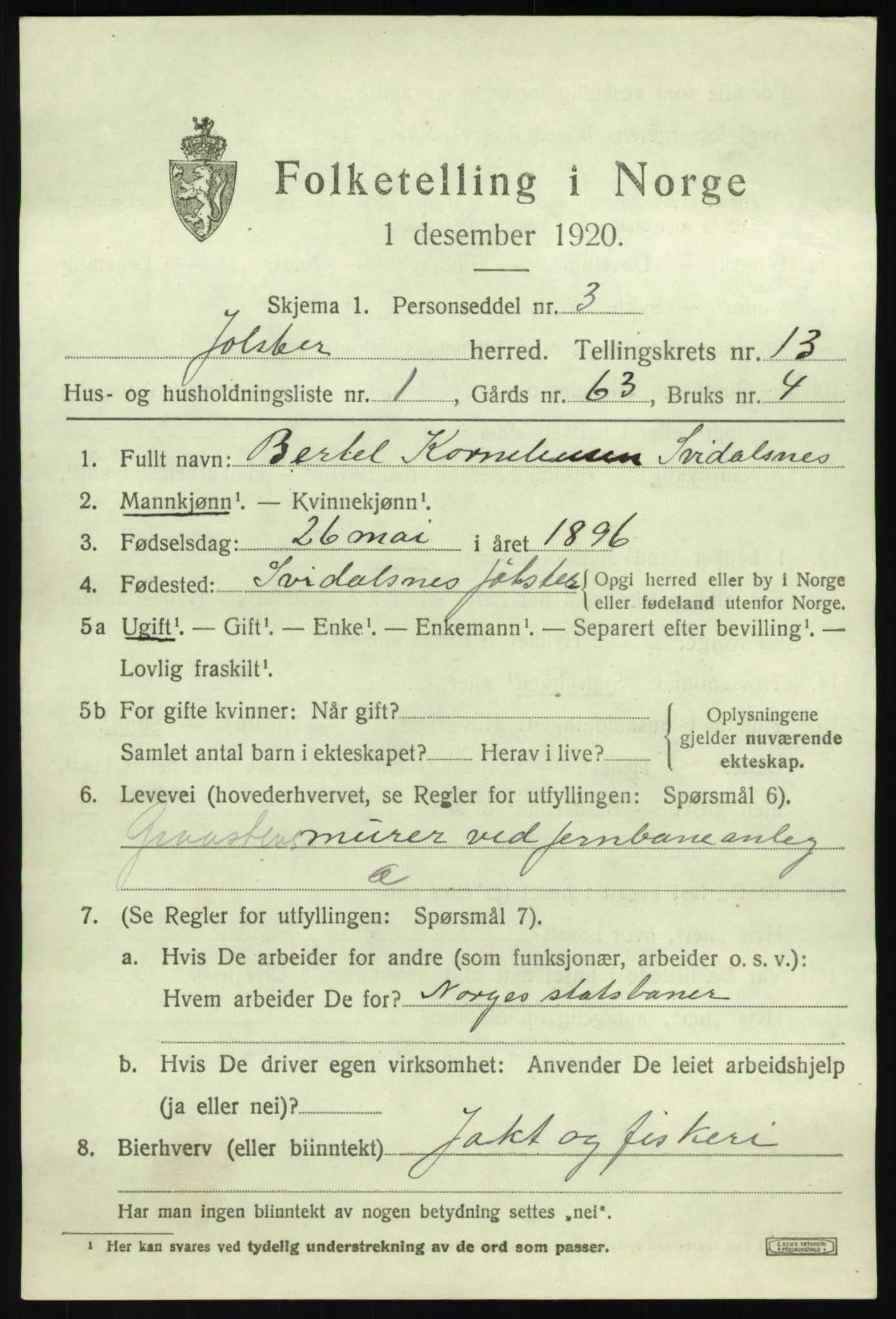 SAB, 1920 census for Jølster, 1920, p. 6030