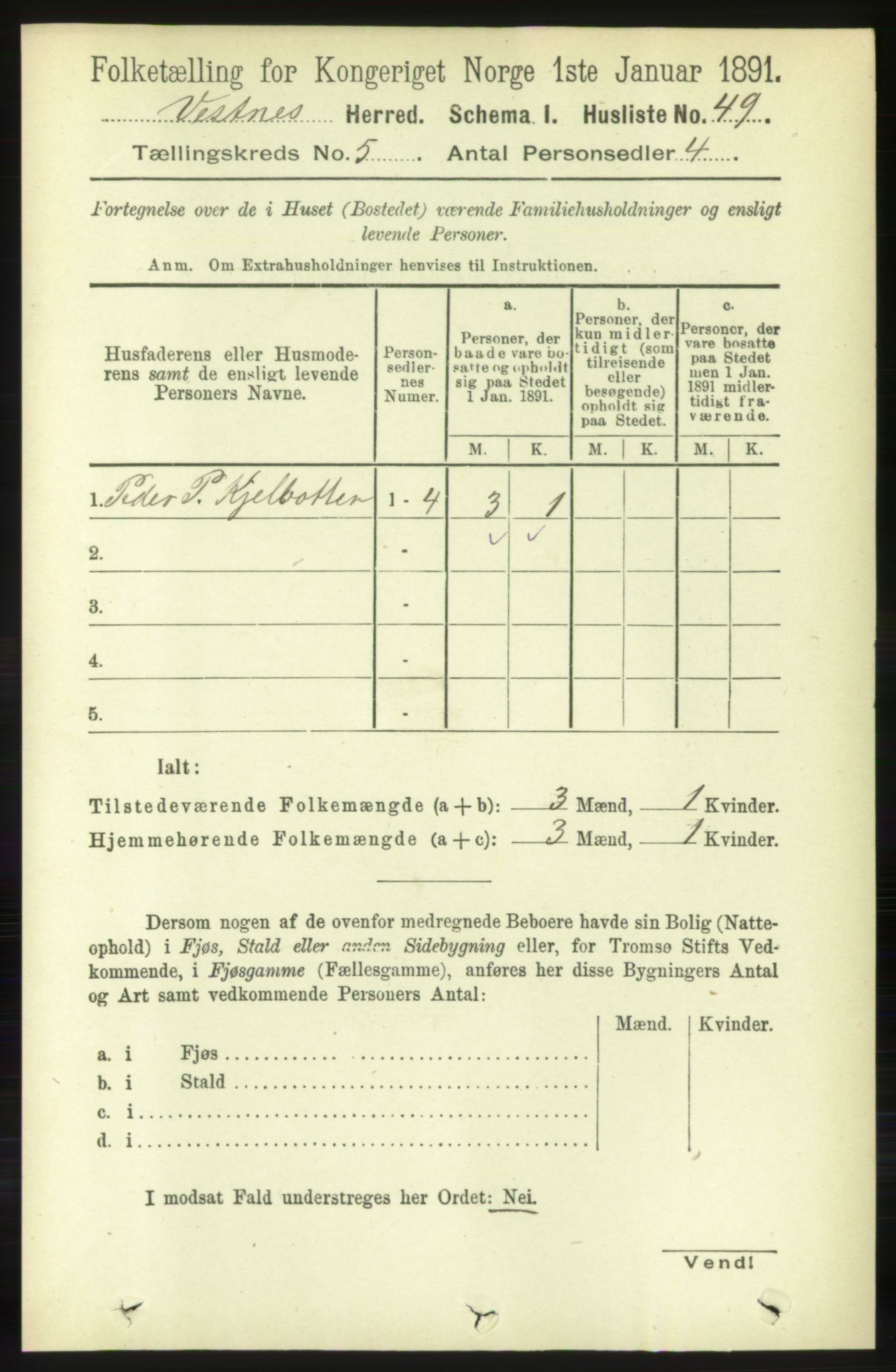 RA, 1891 census for 1535 Vestnes, 1891, p. 1817