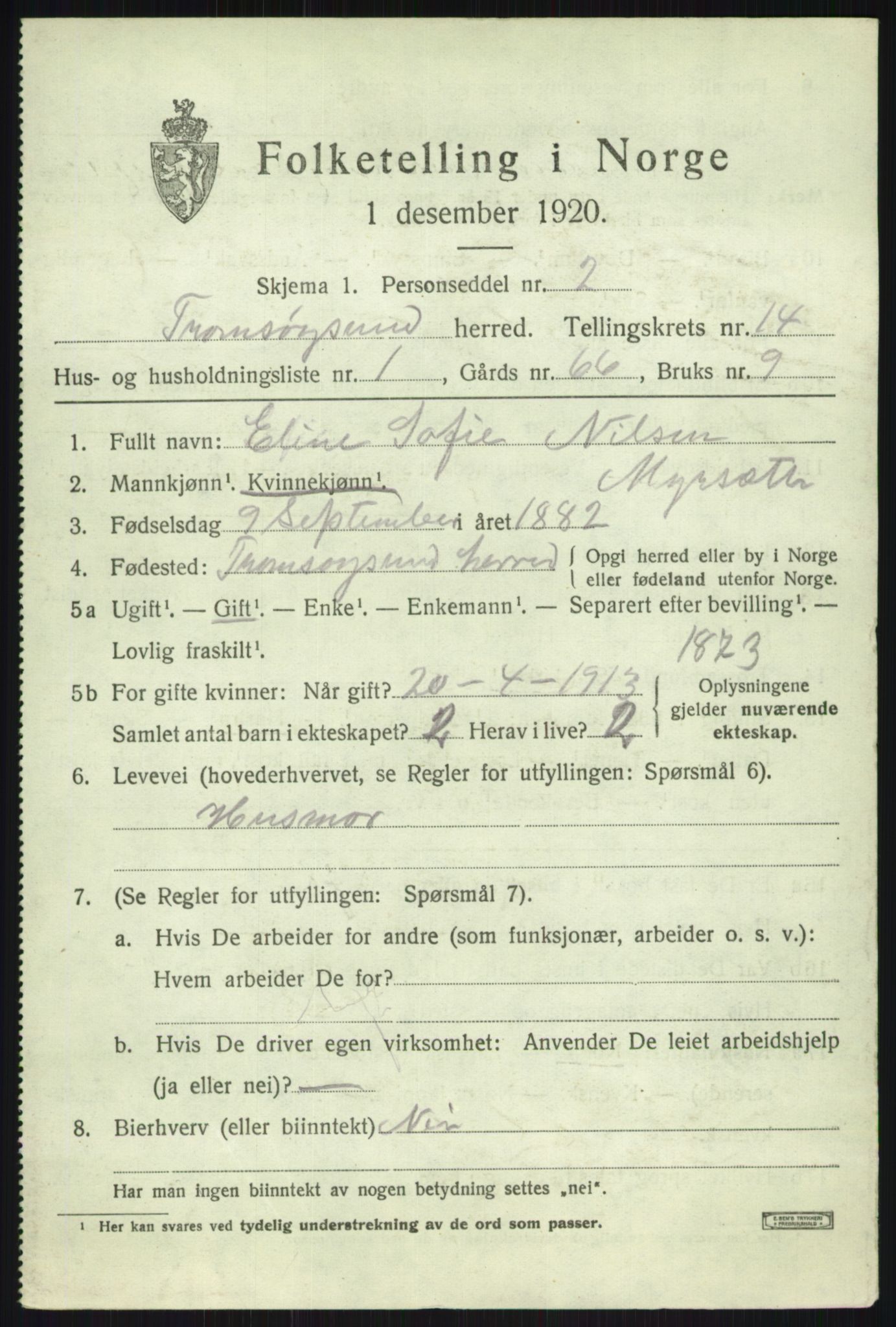 SATØ, 1920 census for Tromsøysund, 1920, p. 8502